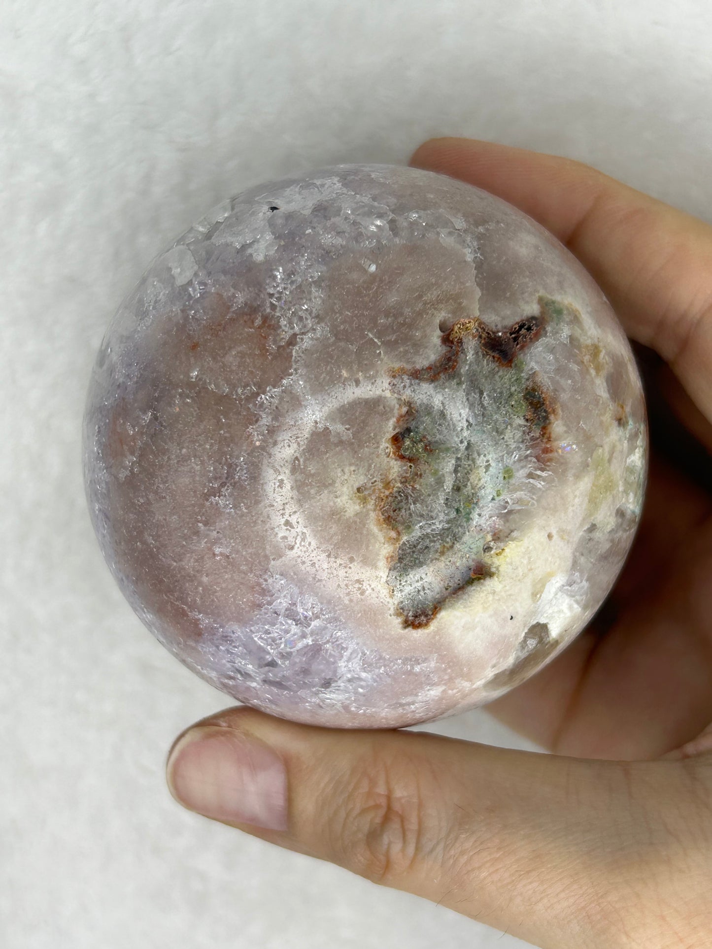 Pretty Pink Amethyst Sphere w/ jasper/mossy/hematite inclusions