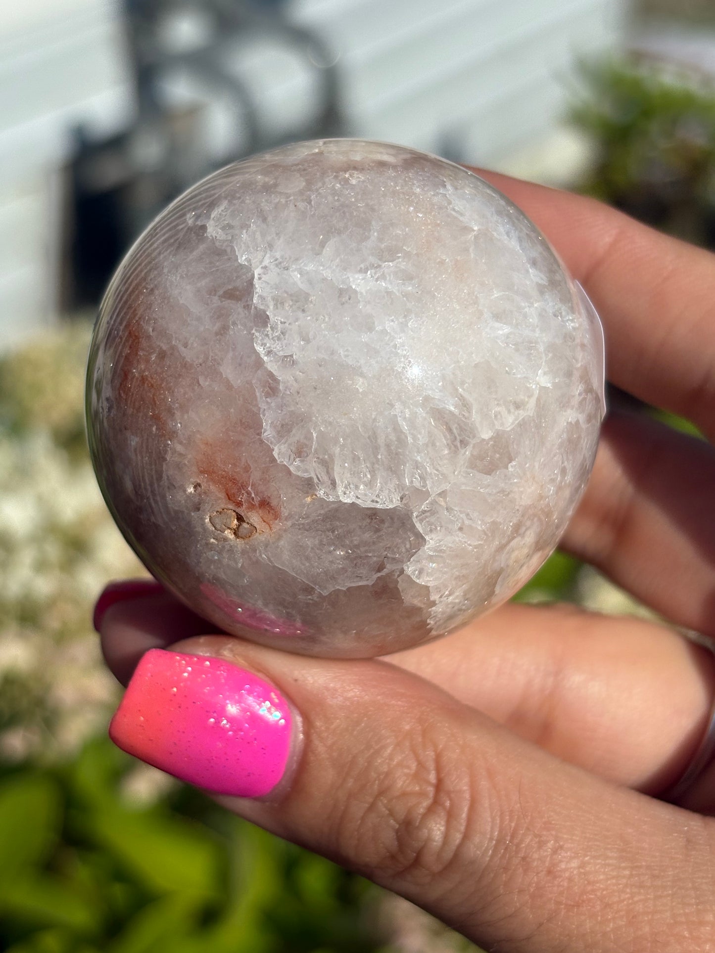 Pink flower agate sphere