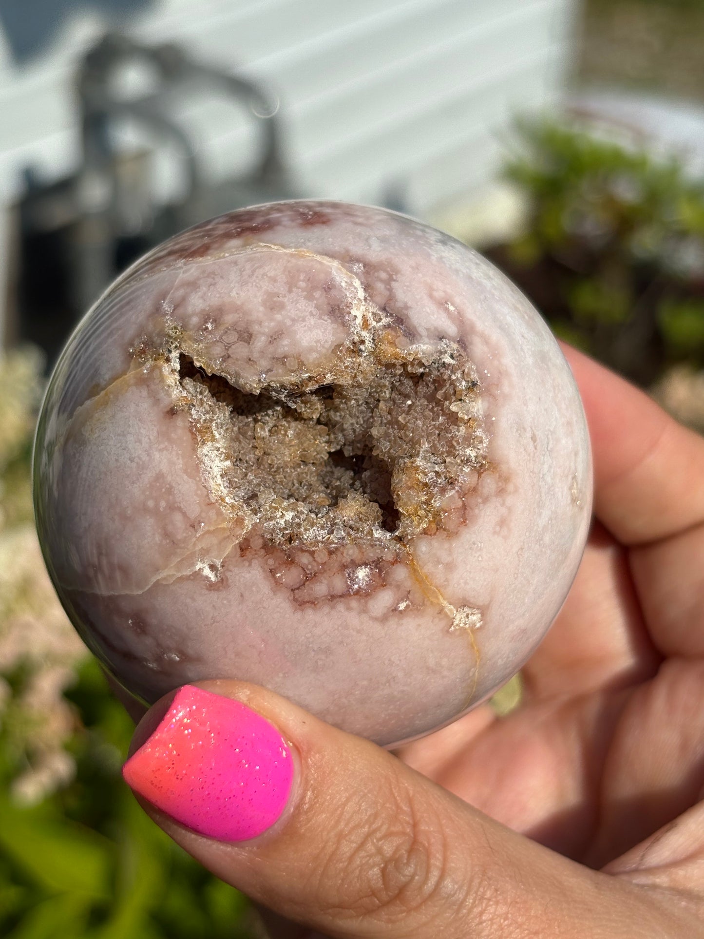 Gemmy pink amethyst druzy sphere