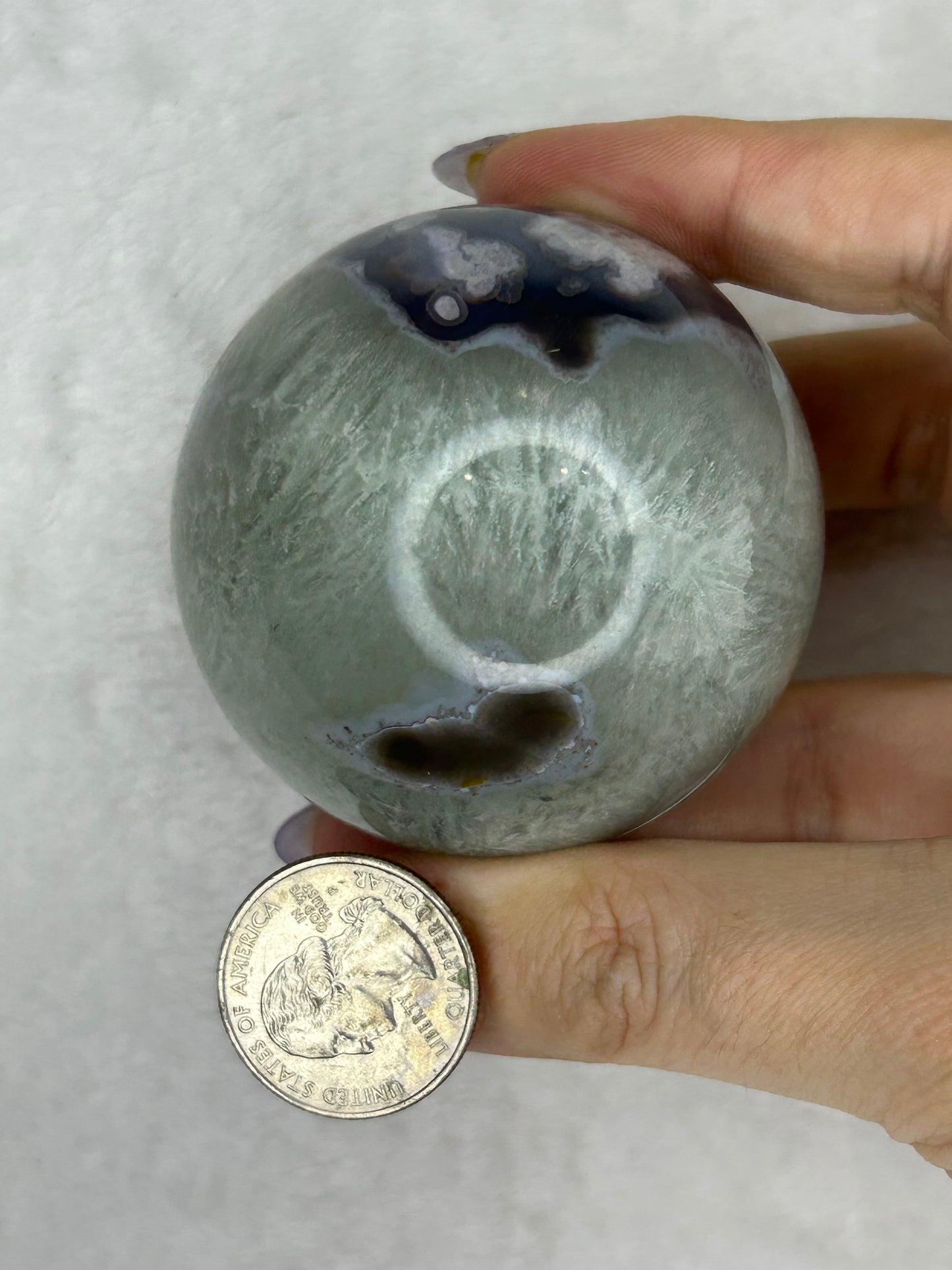 Green quartz & Black Flower Druzy Agate Sphere C