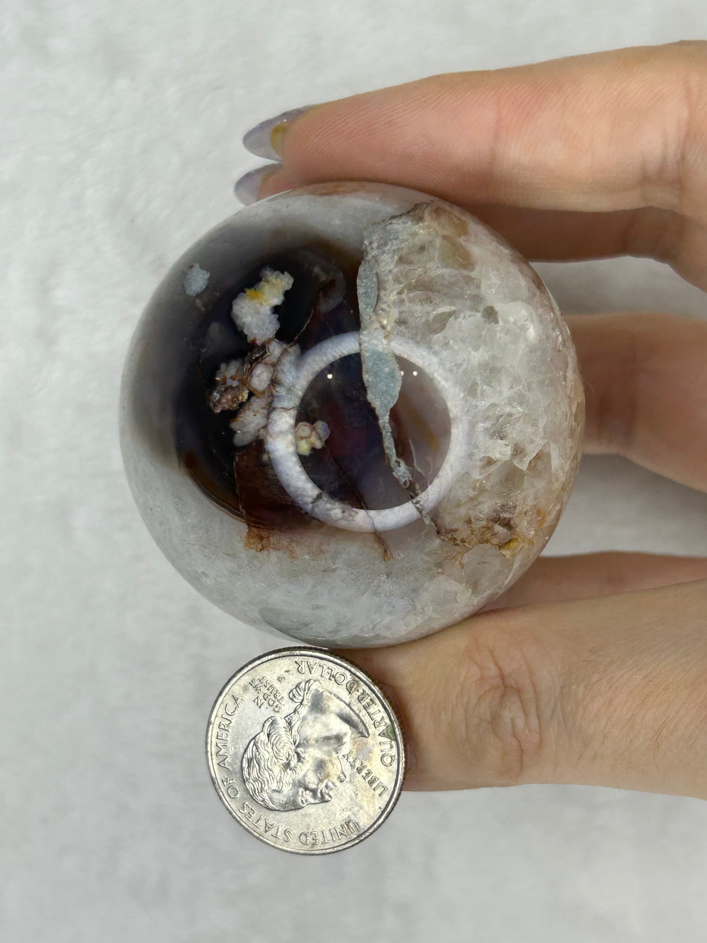 Black Flower Agate/Quartz Sphere H