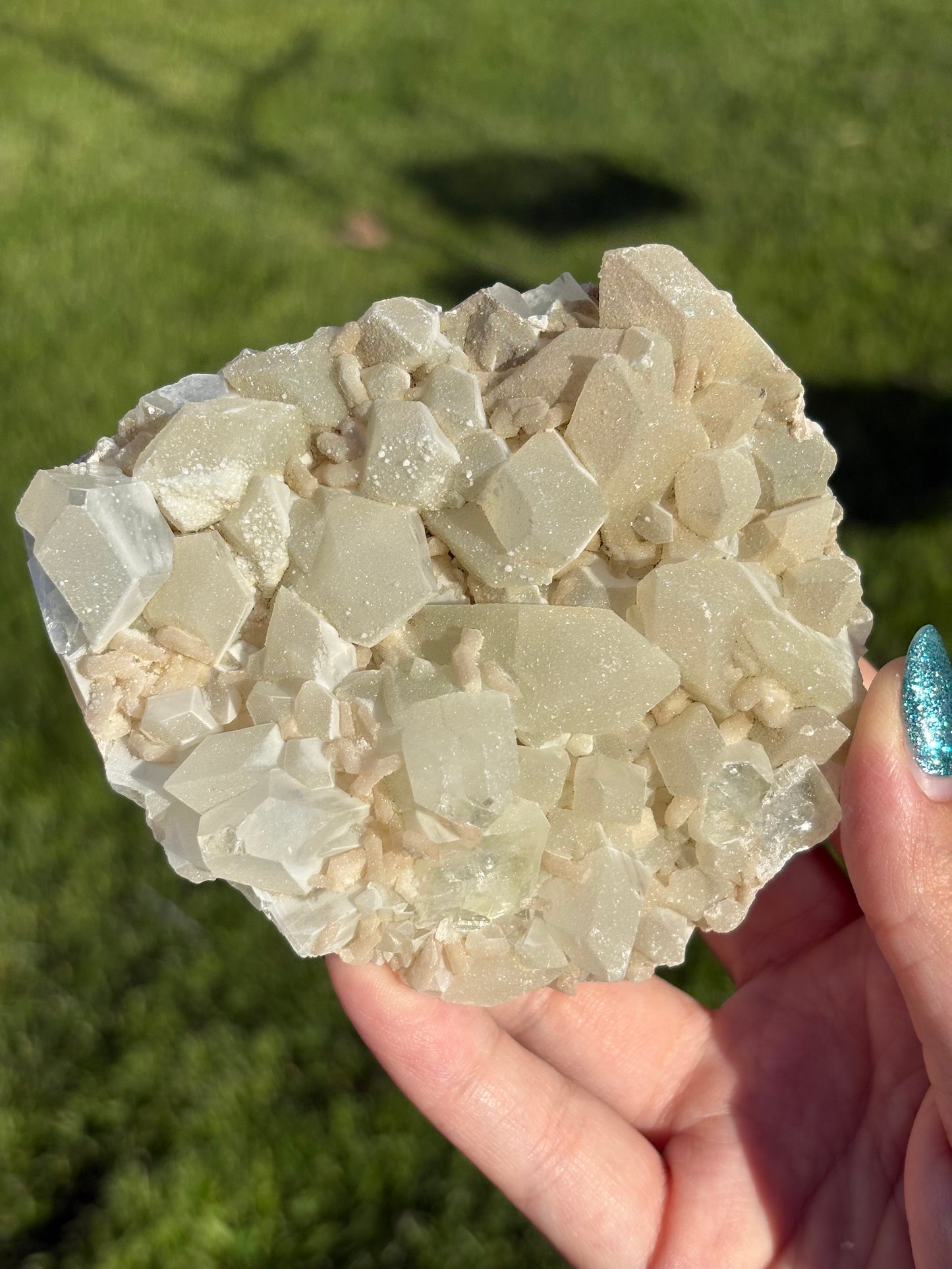 AAA Green & Gold Sugary coated Apophylite w/ Peach Stillbite Cluster