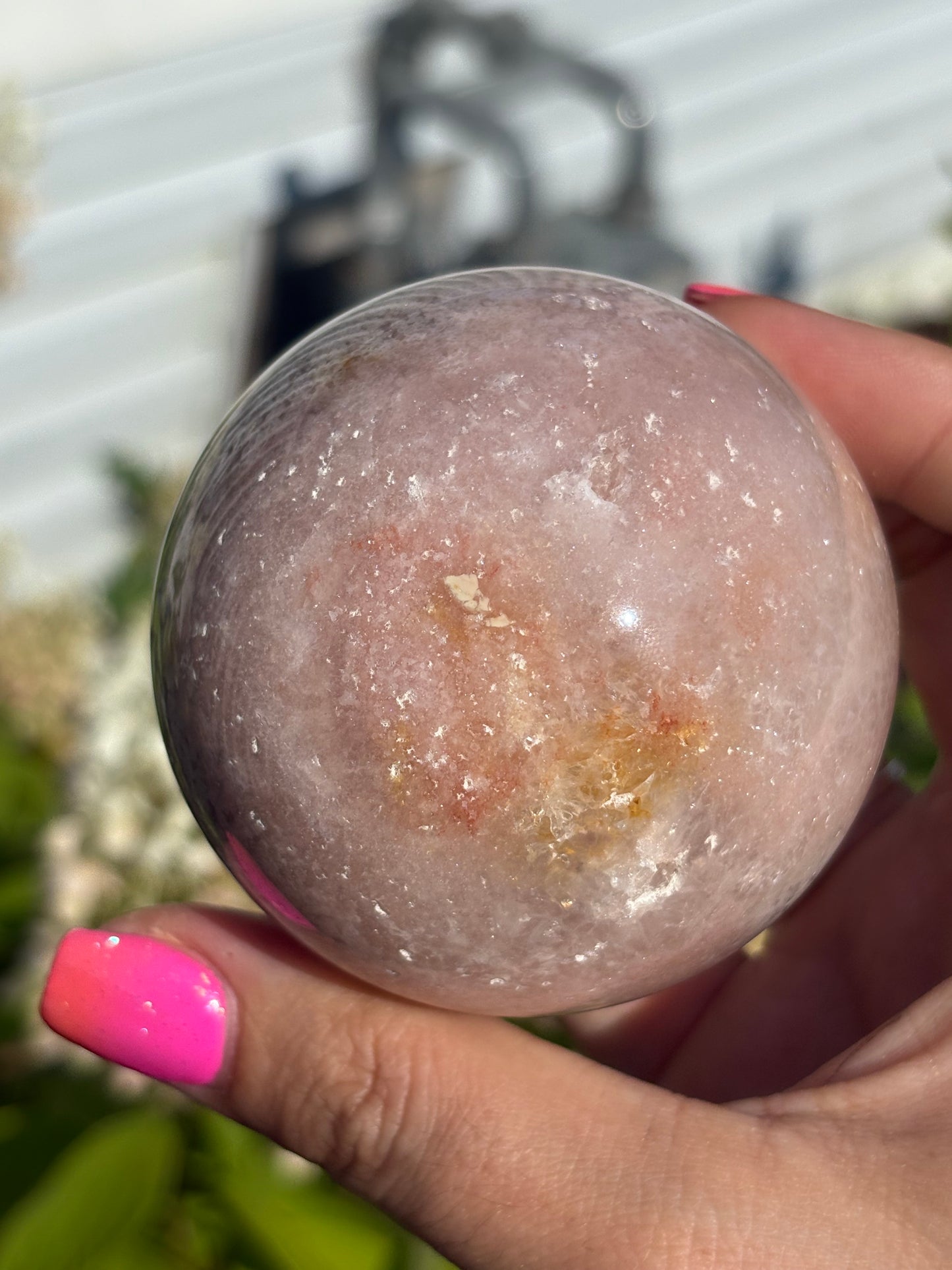 Unique pink flower agate sphere