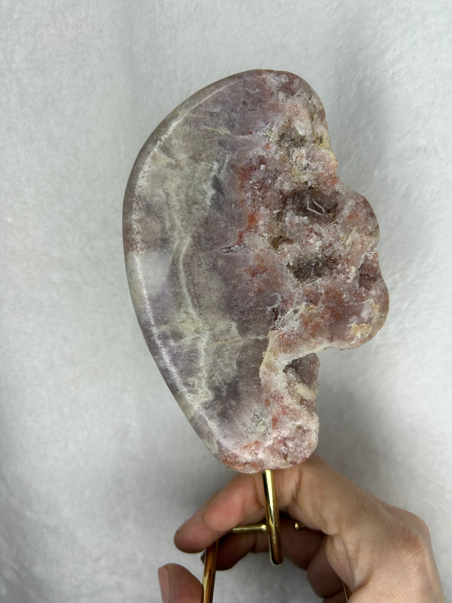 Brazilian pink amethyst slab on stand