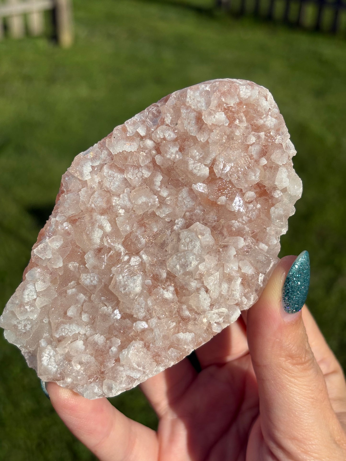 Pink, Green & Red Apophylite on Heulandite cluster