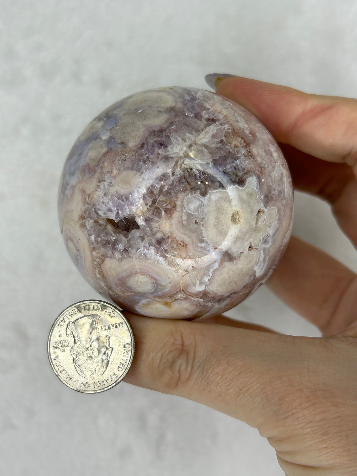 Druzy pink flower agate sphere