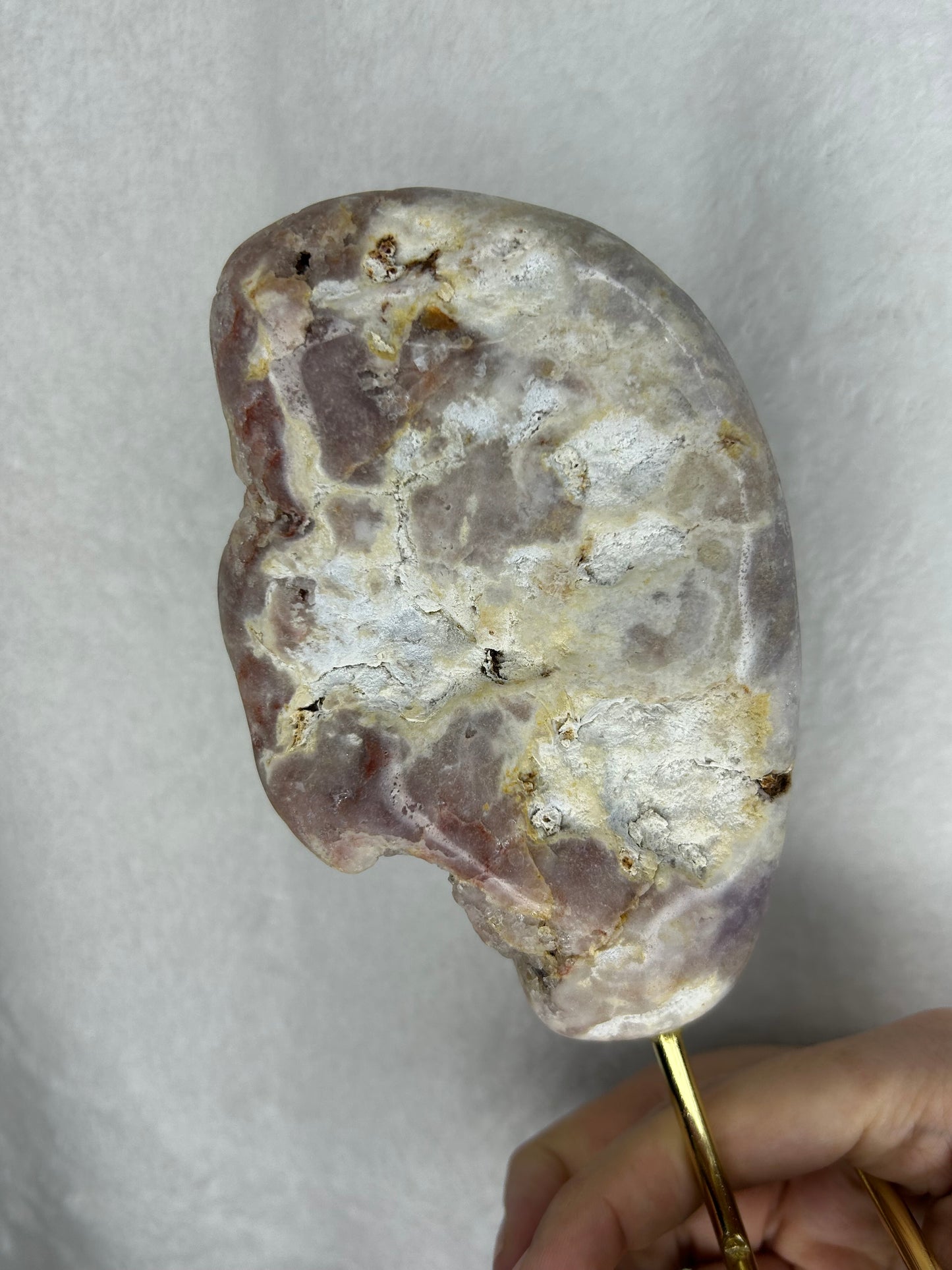 Brazilian pink amethyst slab on stand