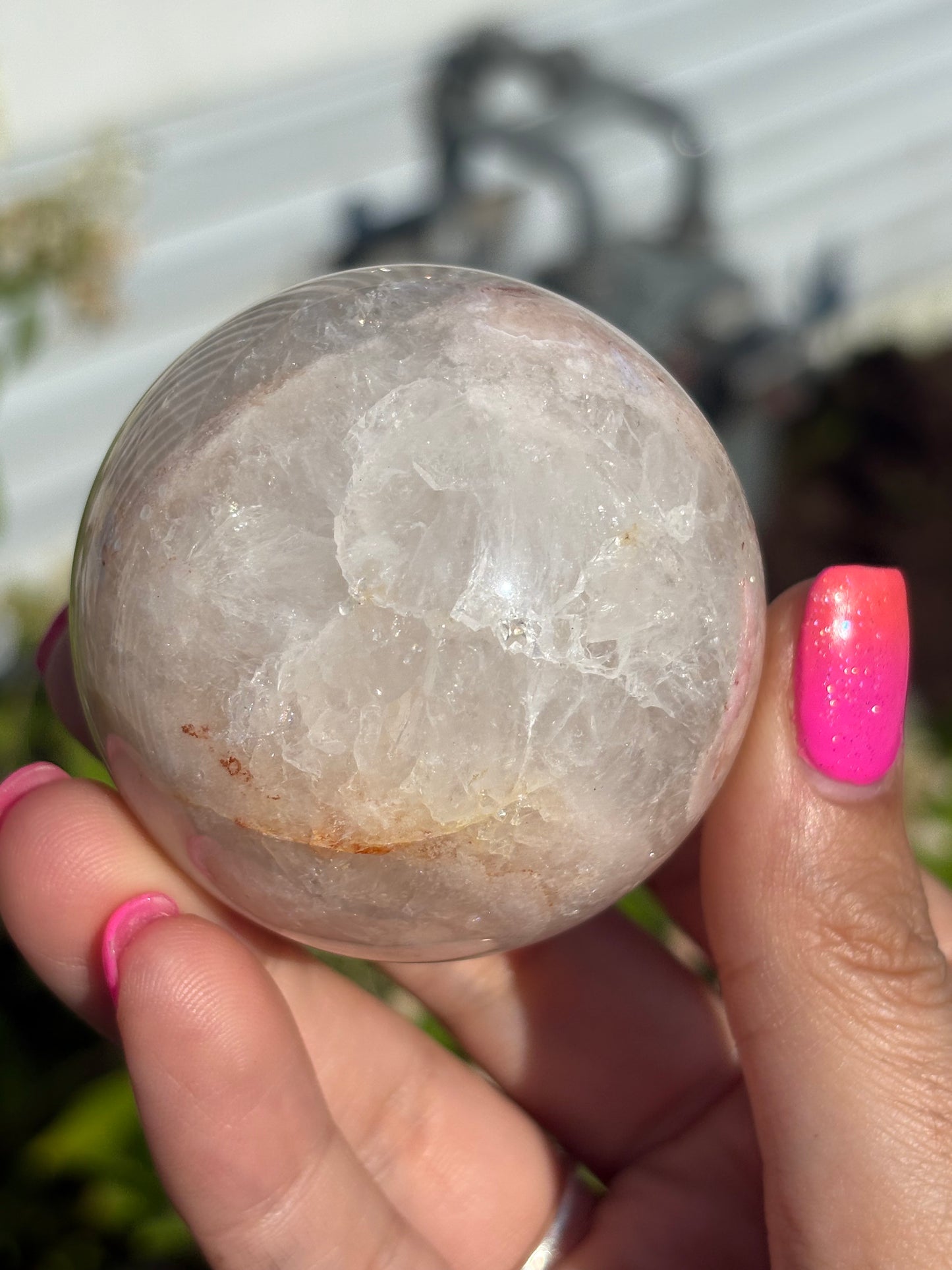 Flower agate sphere