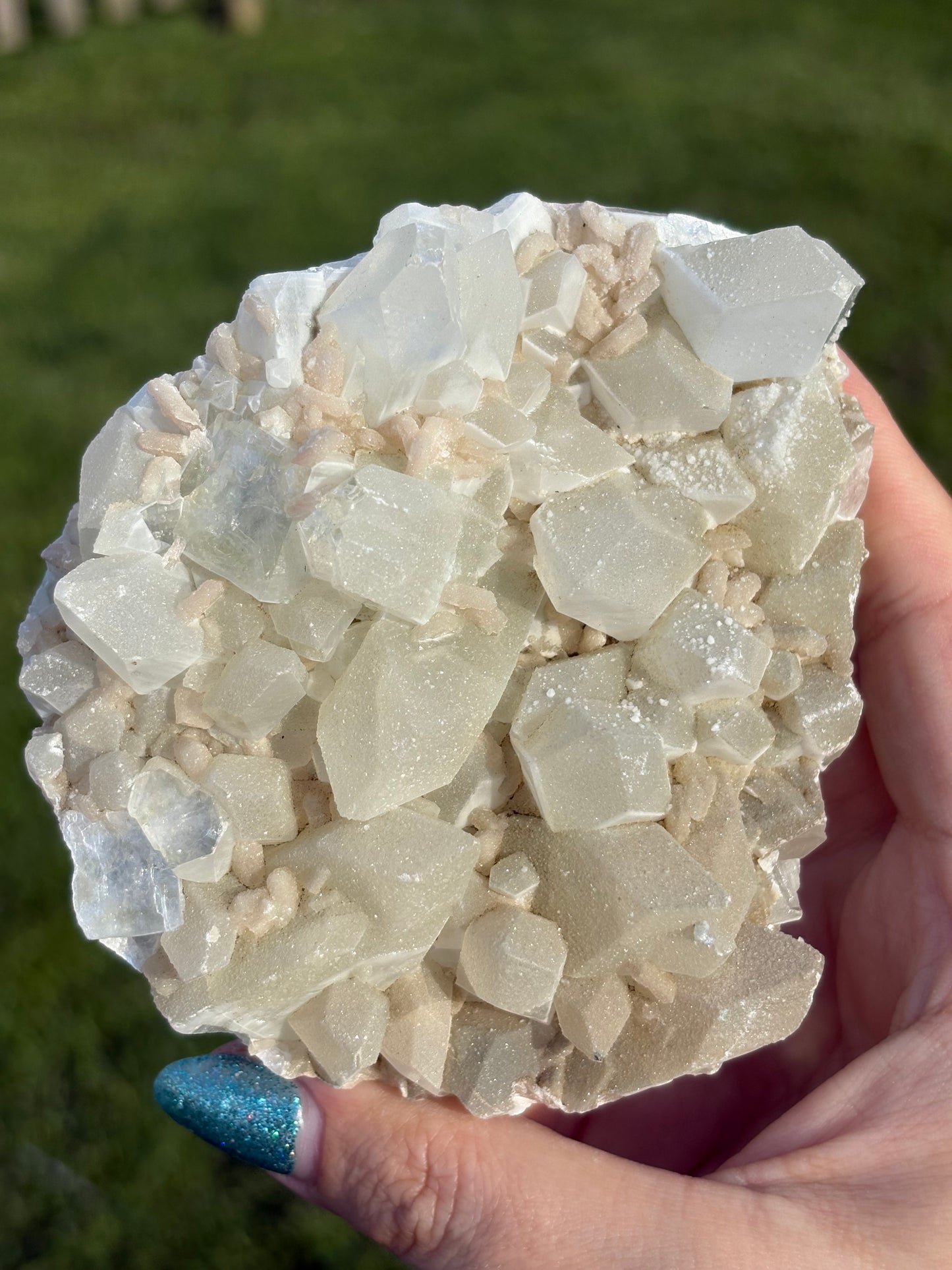 AAA Green & Gold Sugary coated Apophylite w/ Peach Stillbite Cluster
