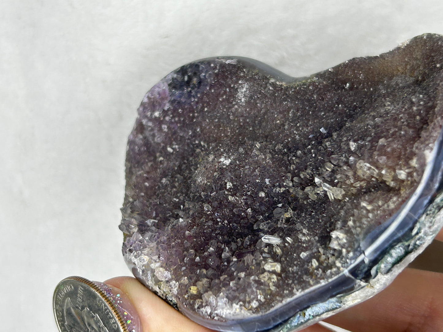 💖💖Moody plum Galaxy amethyst heart w/ calcite inclusions