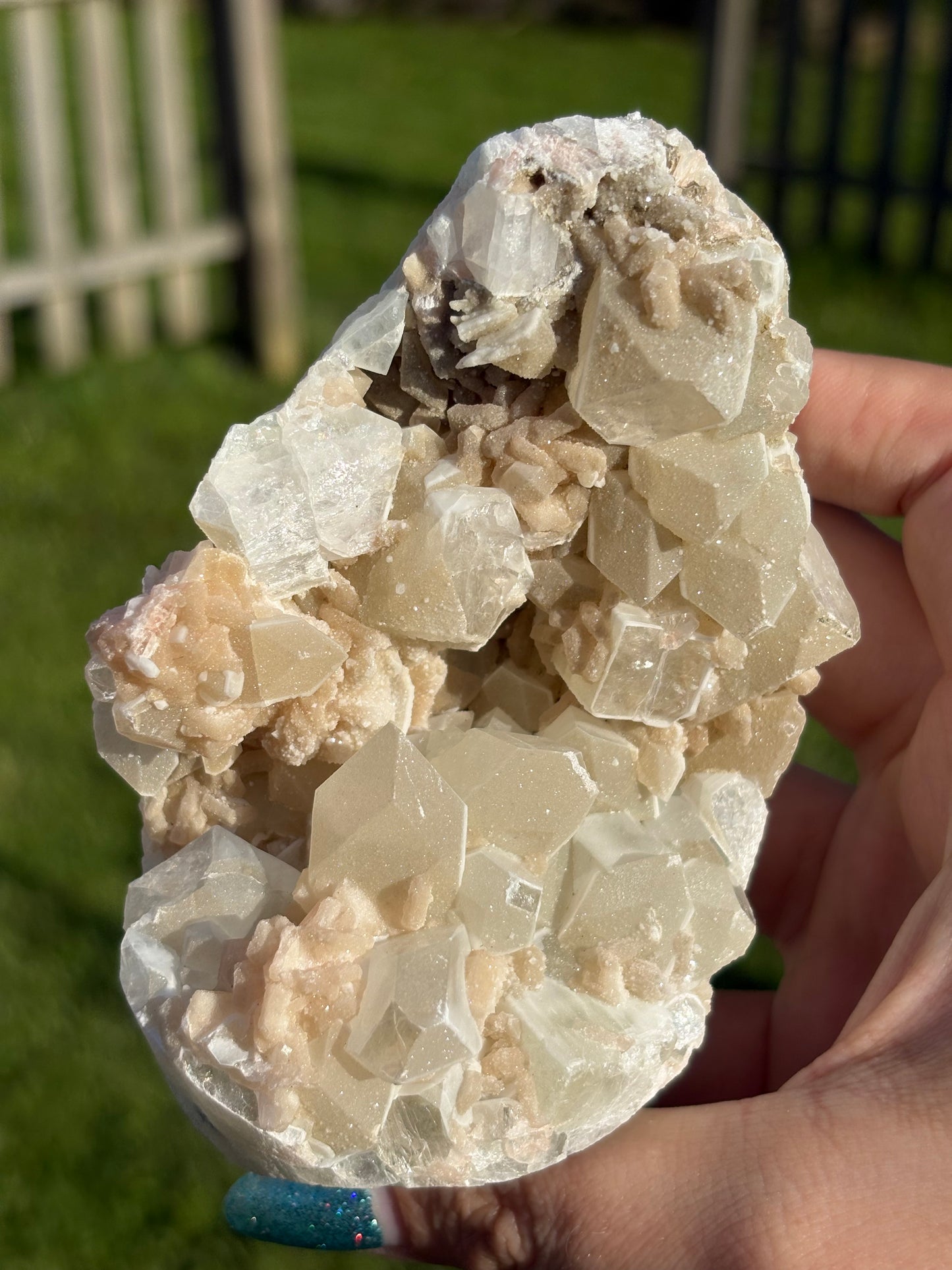 AAA Green & Gold Sugary coated Apophylite w/ Peach Stillbite Cluster