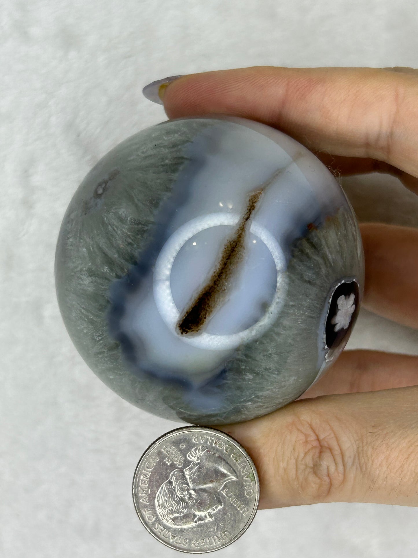 Green quartz & Black Flower Druzy Agate Sphere C