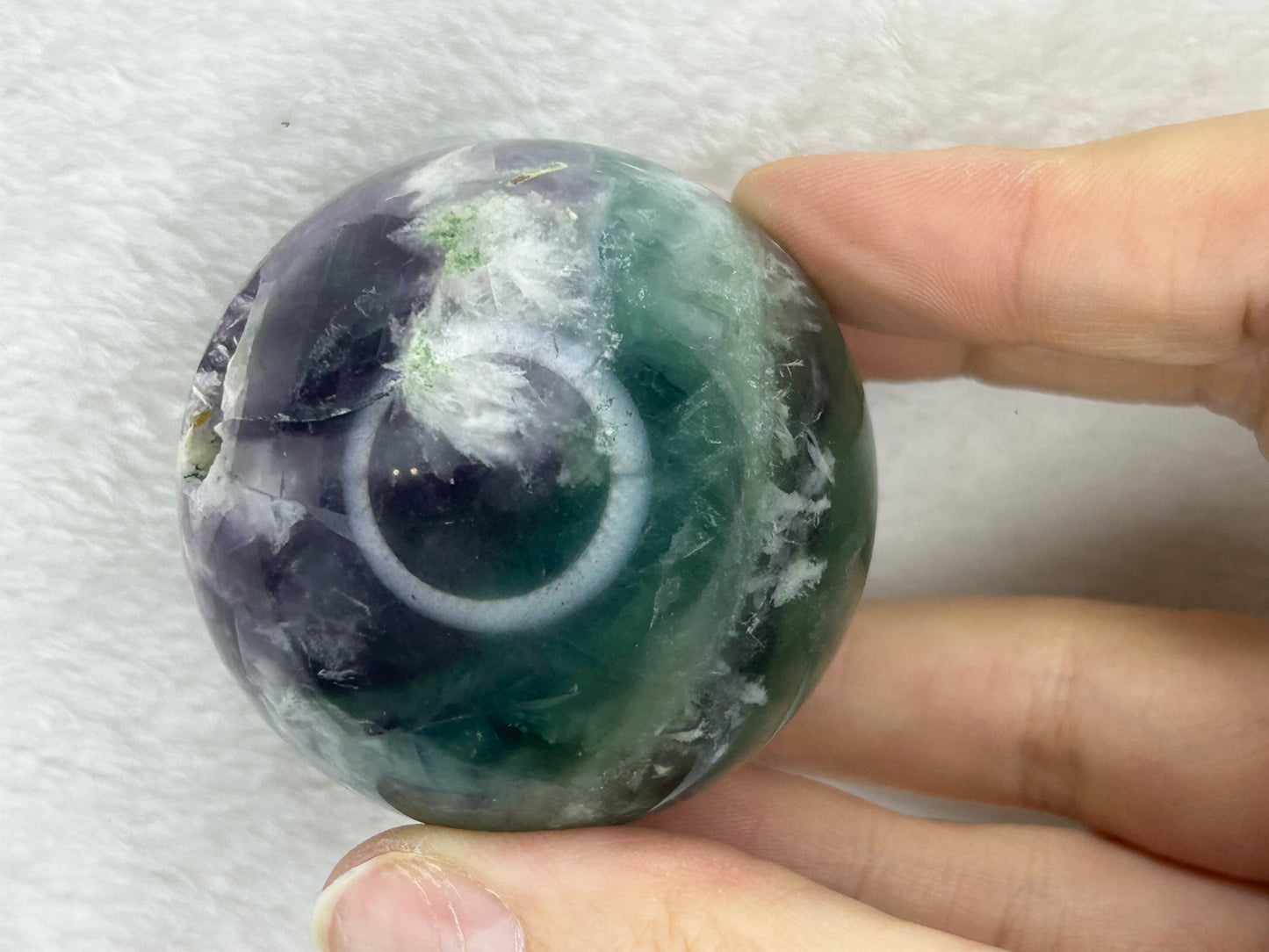 Druzy feather fluorite sphere A