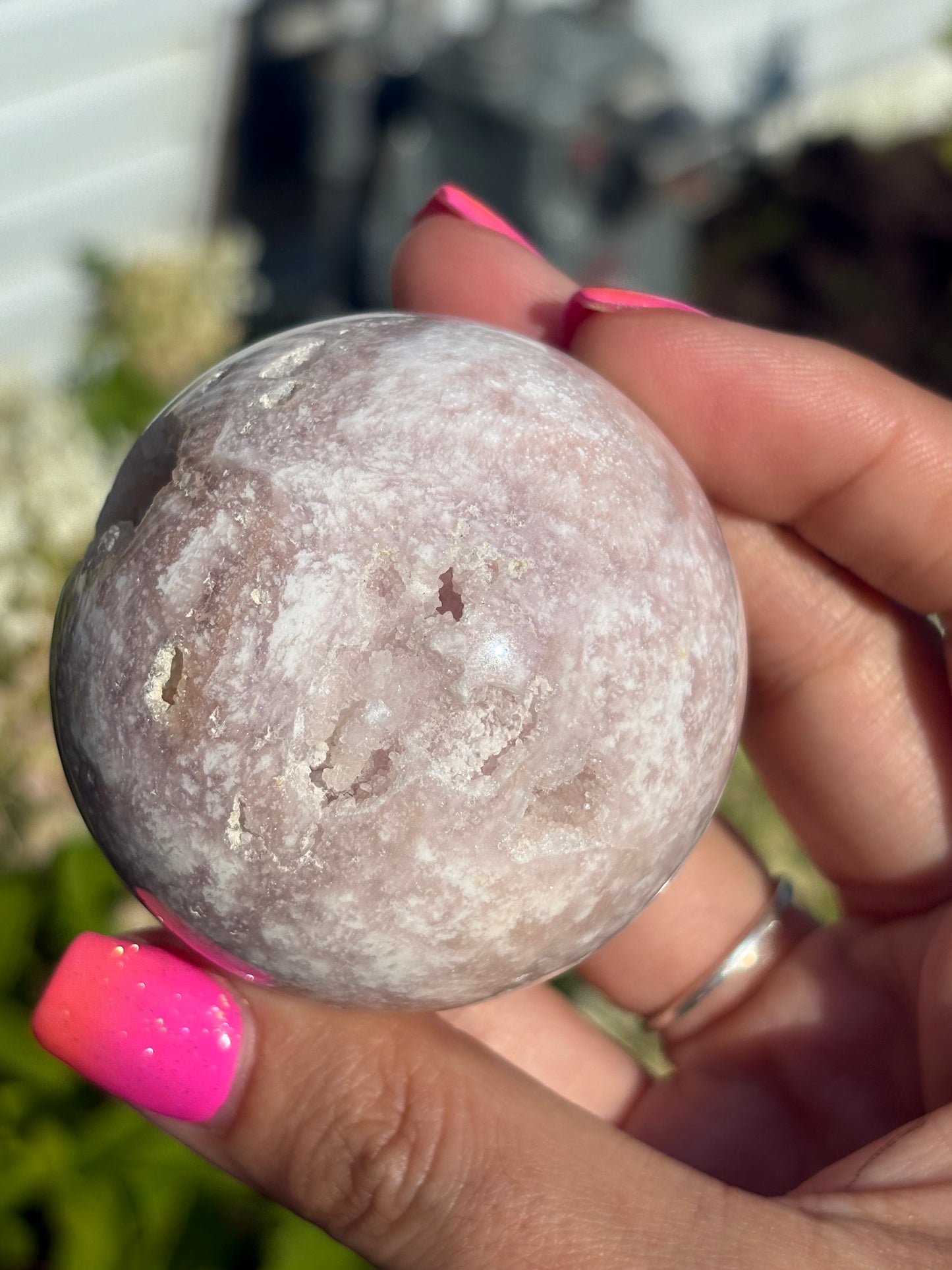 Sparkly pink amethyst sphere w/ druzy