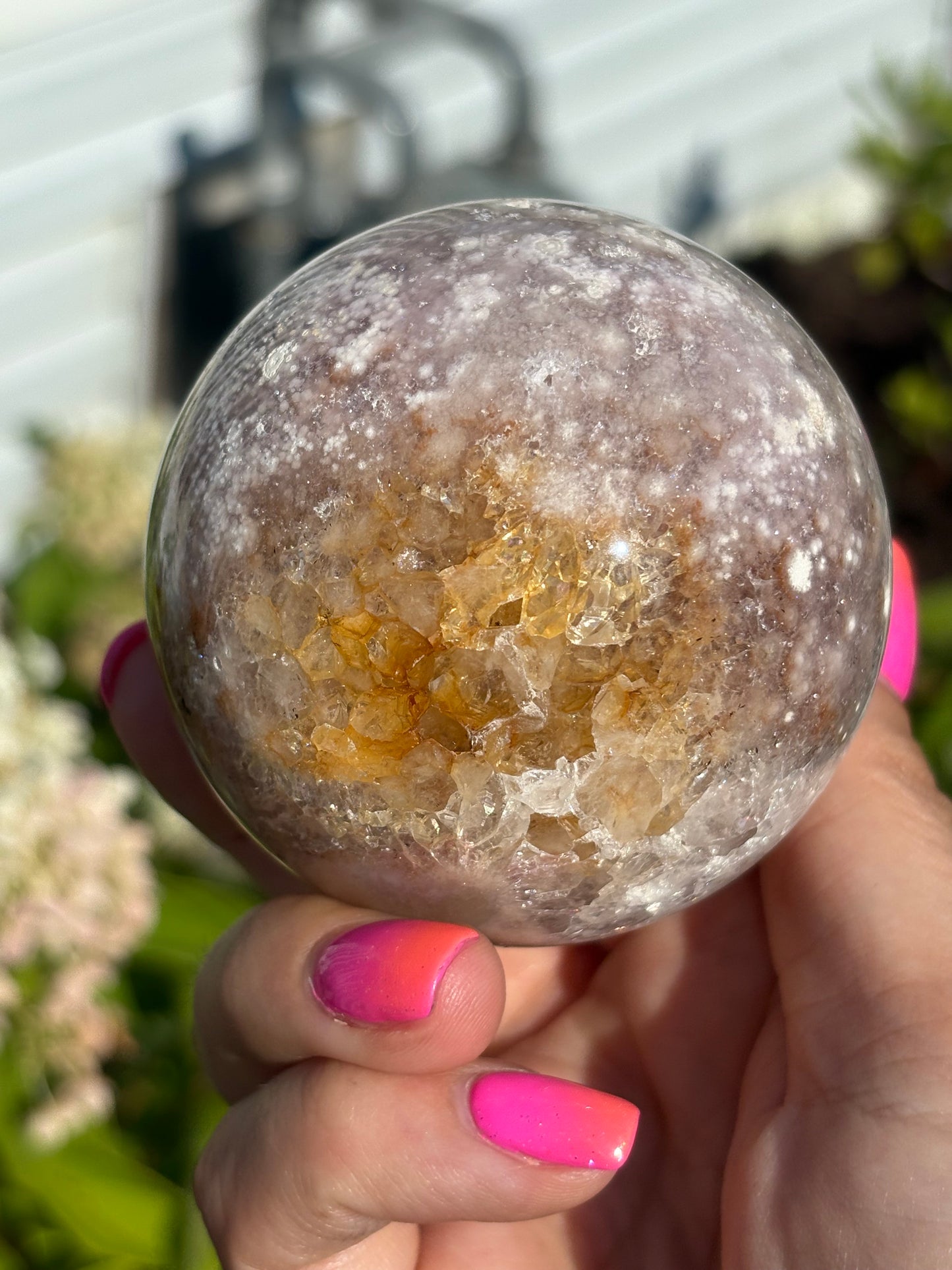 Moody pink amethyst & agate sphere