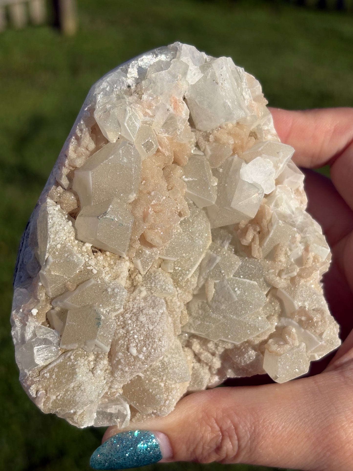 AAA Green & Gold Sugary coated Apophylite w/ Peach Stillbite Cluster