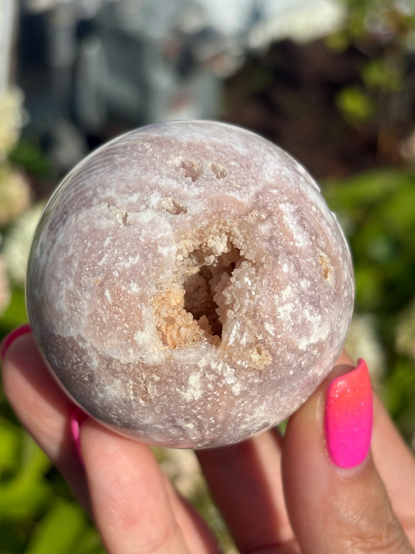 Sparkly pink amethyst sphere w/ druzy