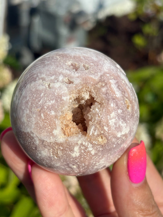 Sparkly pink amethyst sphere w/ druzy