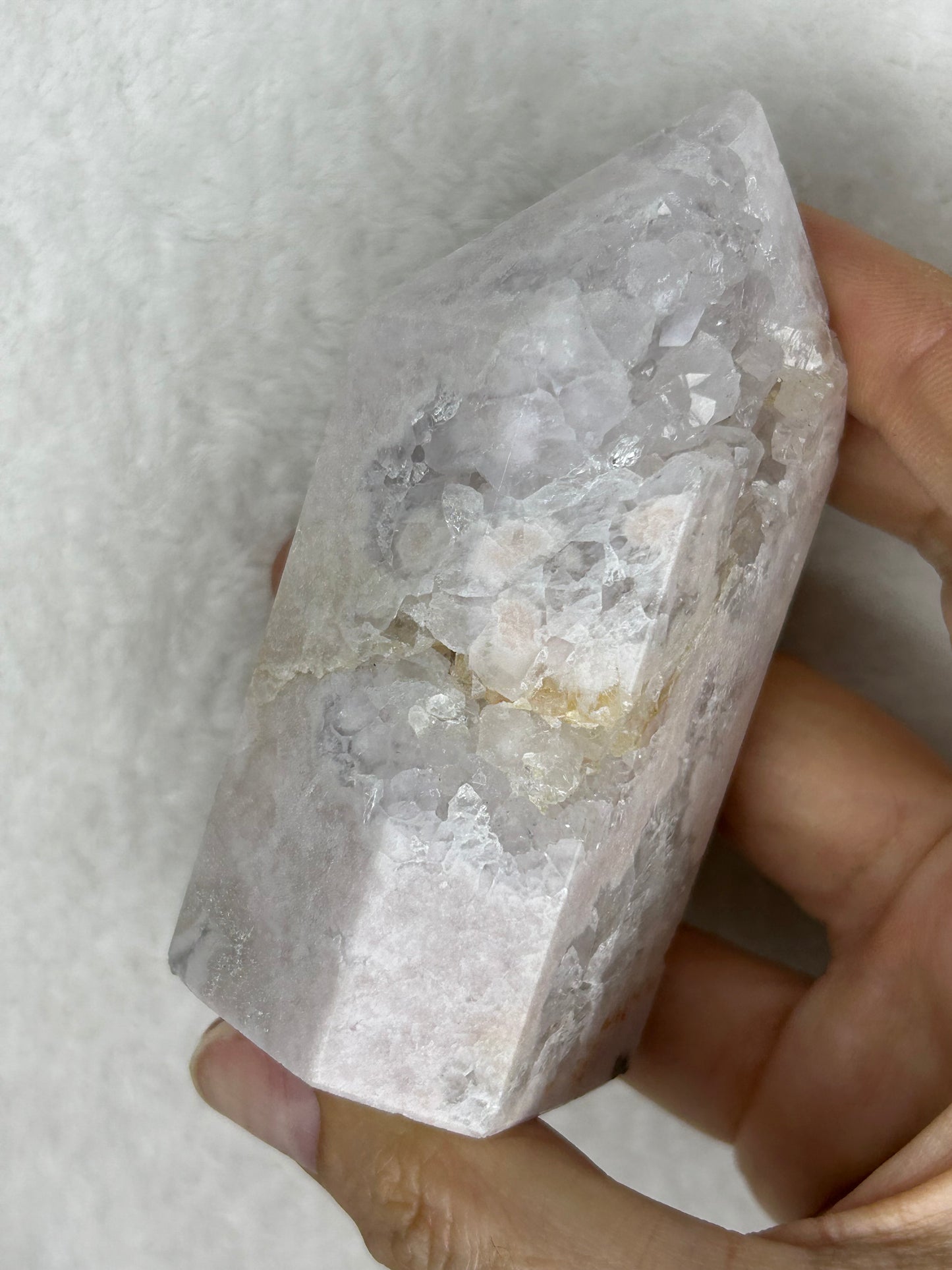 Pretty “Pale Pink” Pink Amethyst Tower w/ Quartz & Druzy A