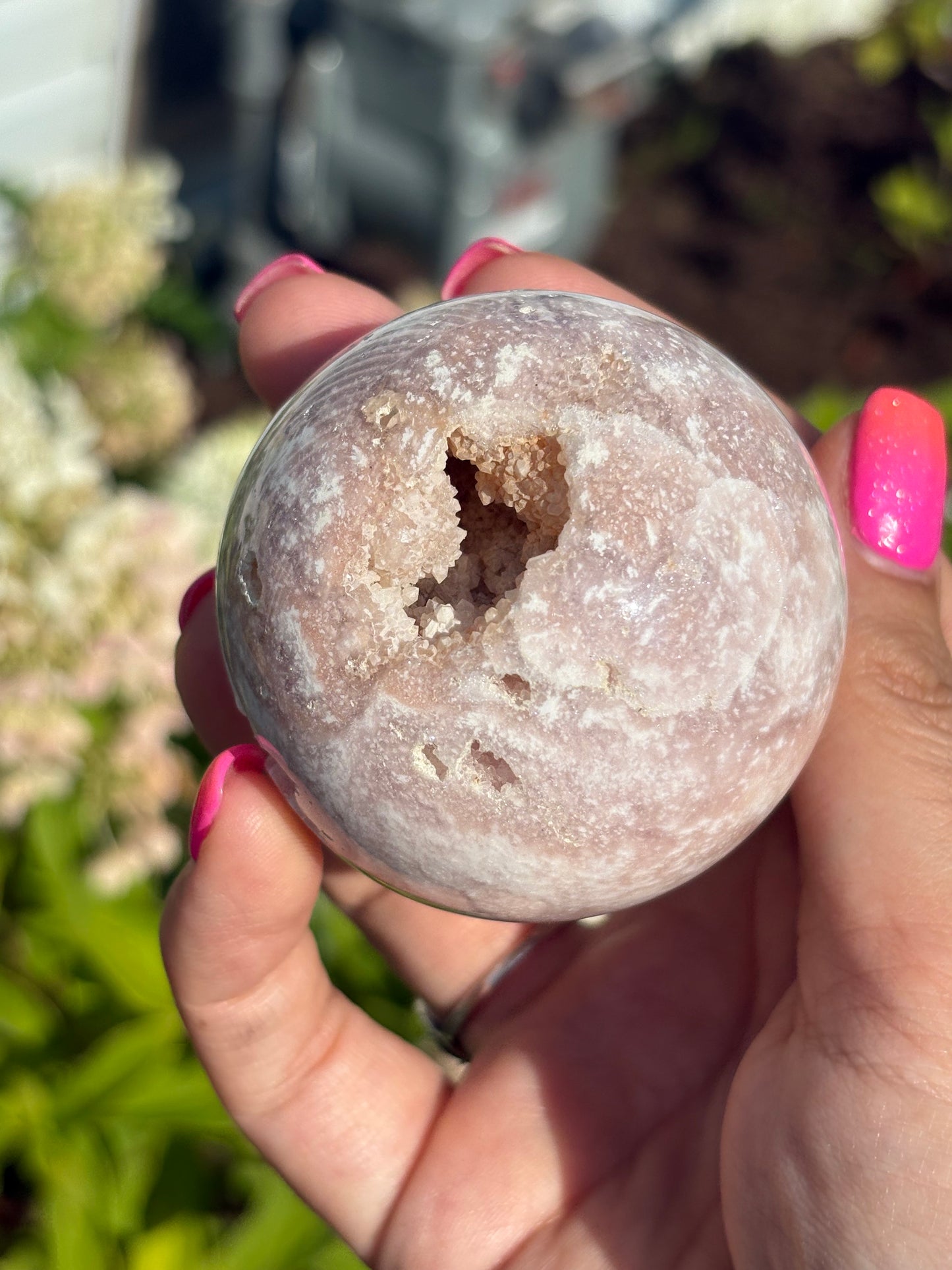 Sparkly pink amethyst sphere w/ druzy