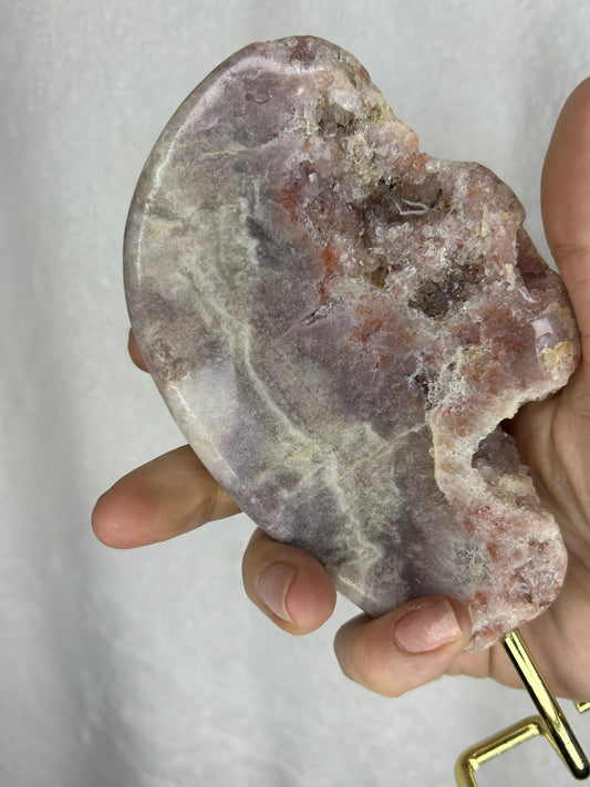 Brazilian pink amethyst slab on stand
