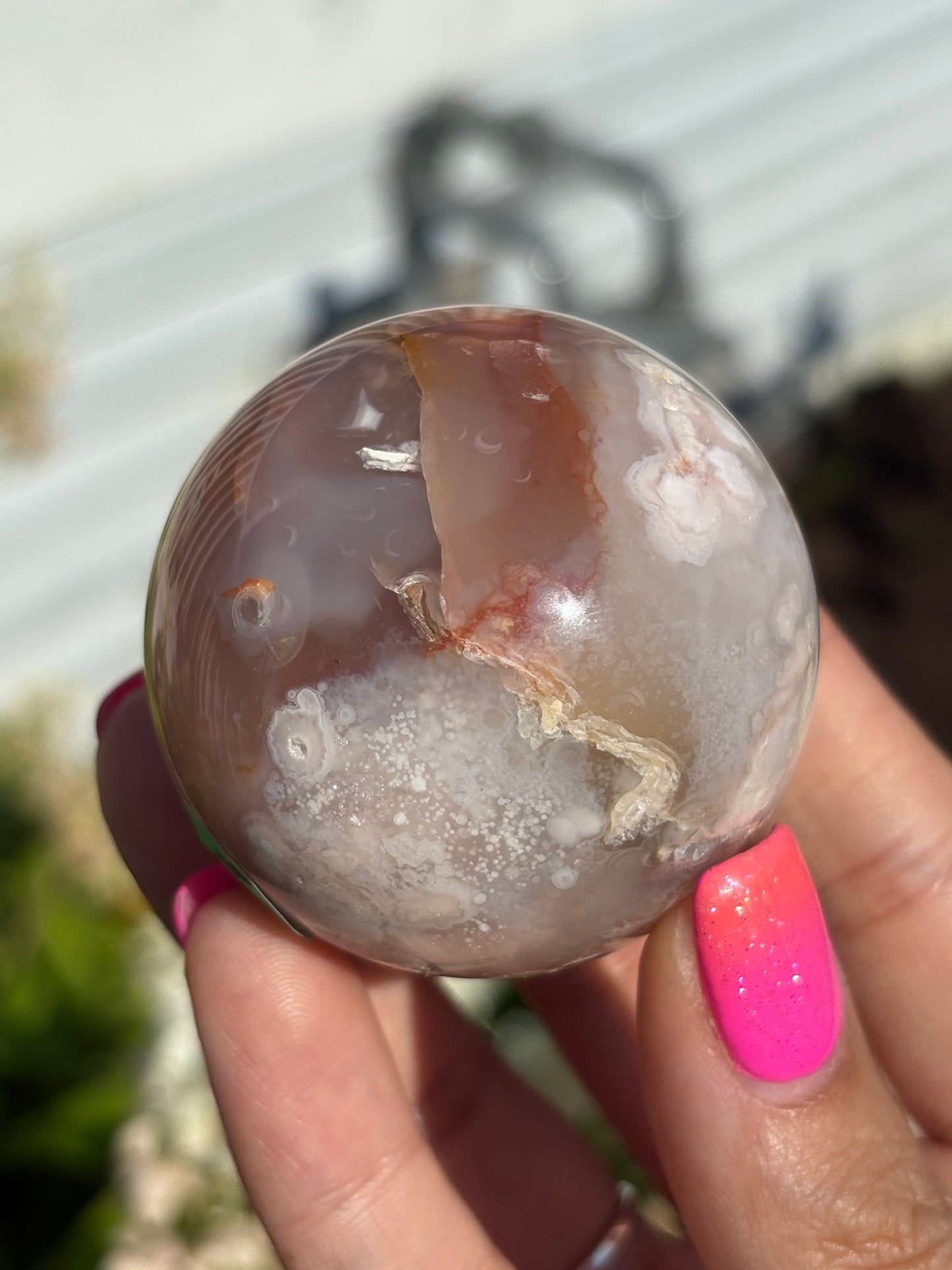 Moody flower agate sphere