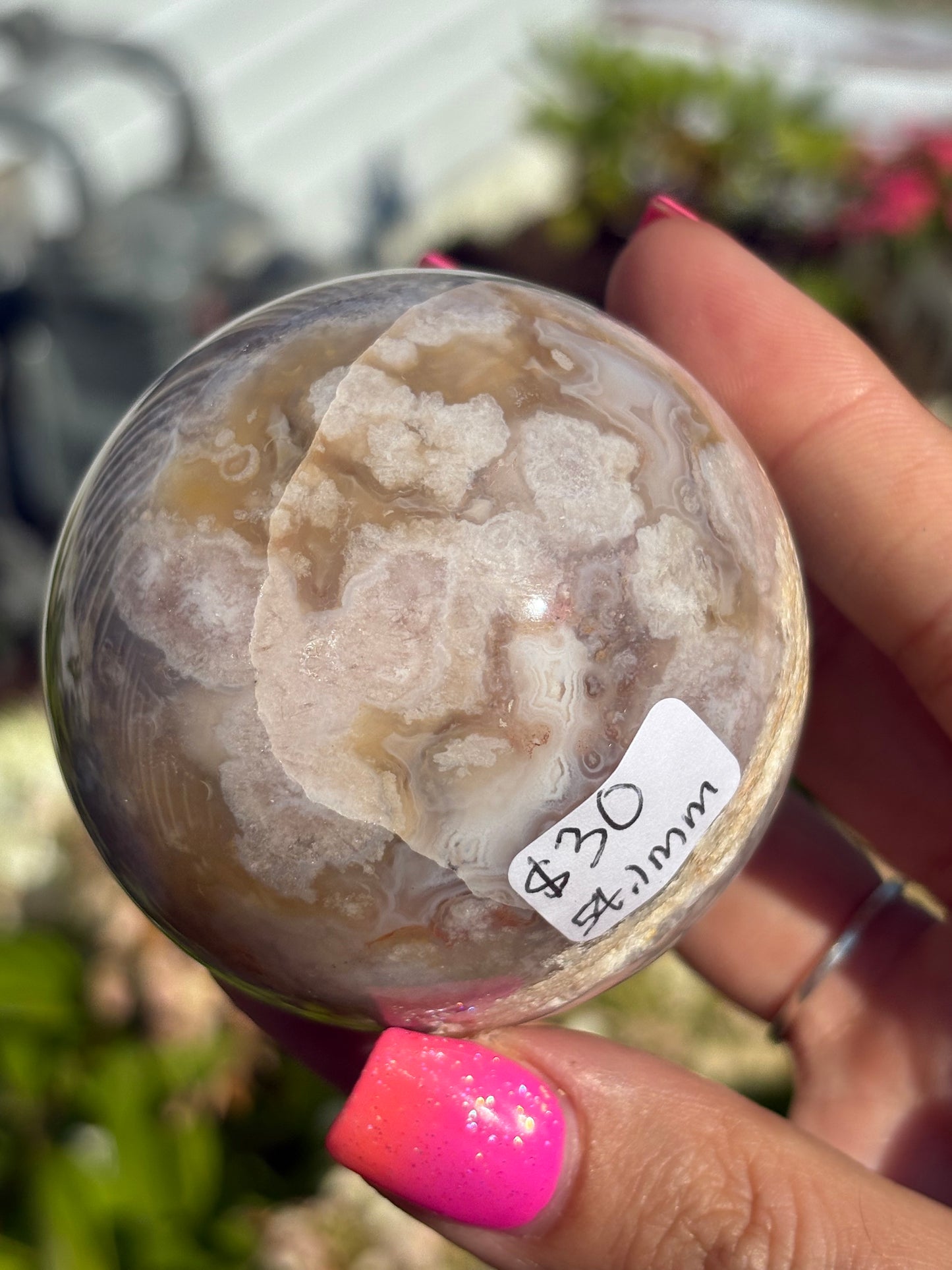 Super moody flower agate sphere