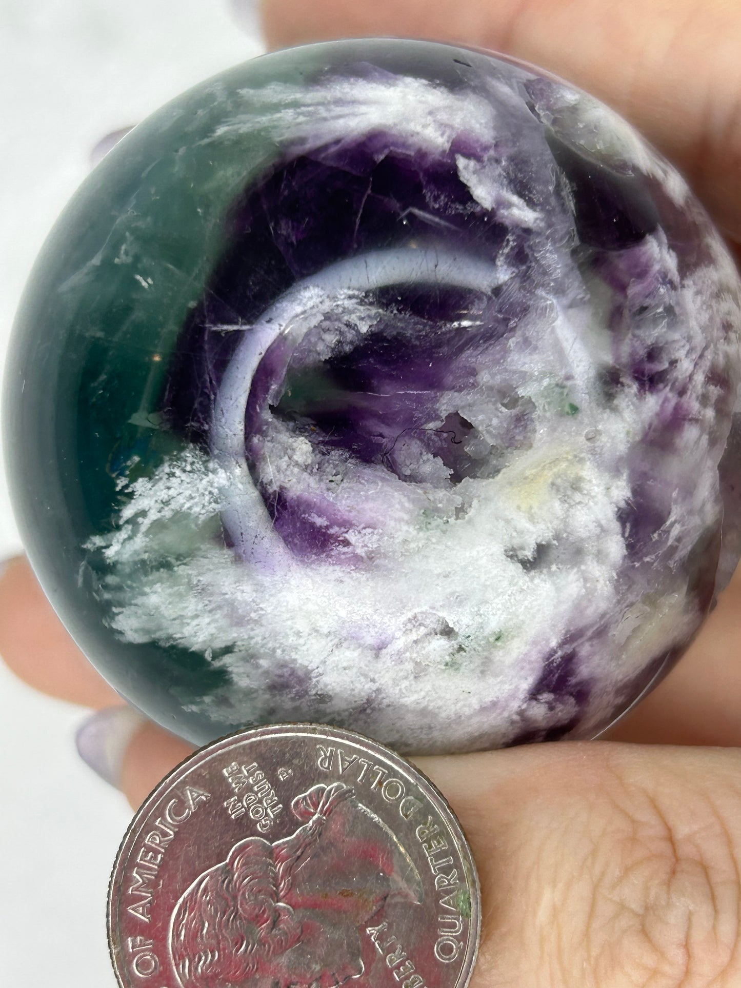 Druzy feather fluorite sphere B