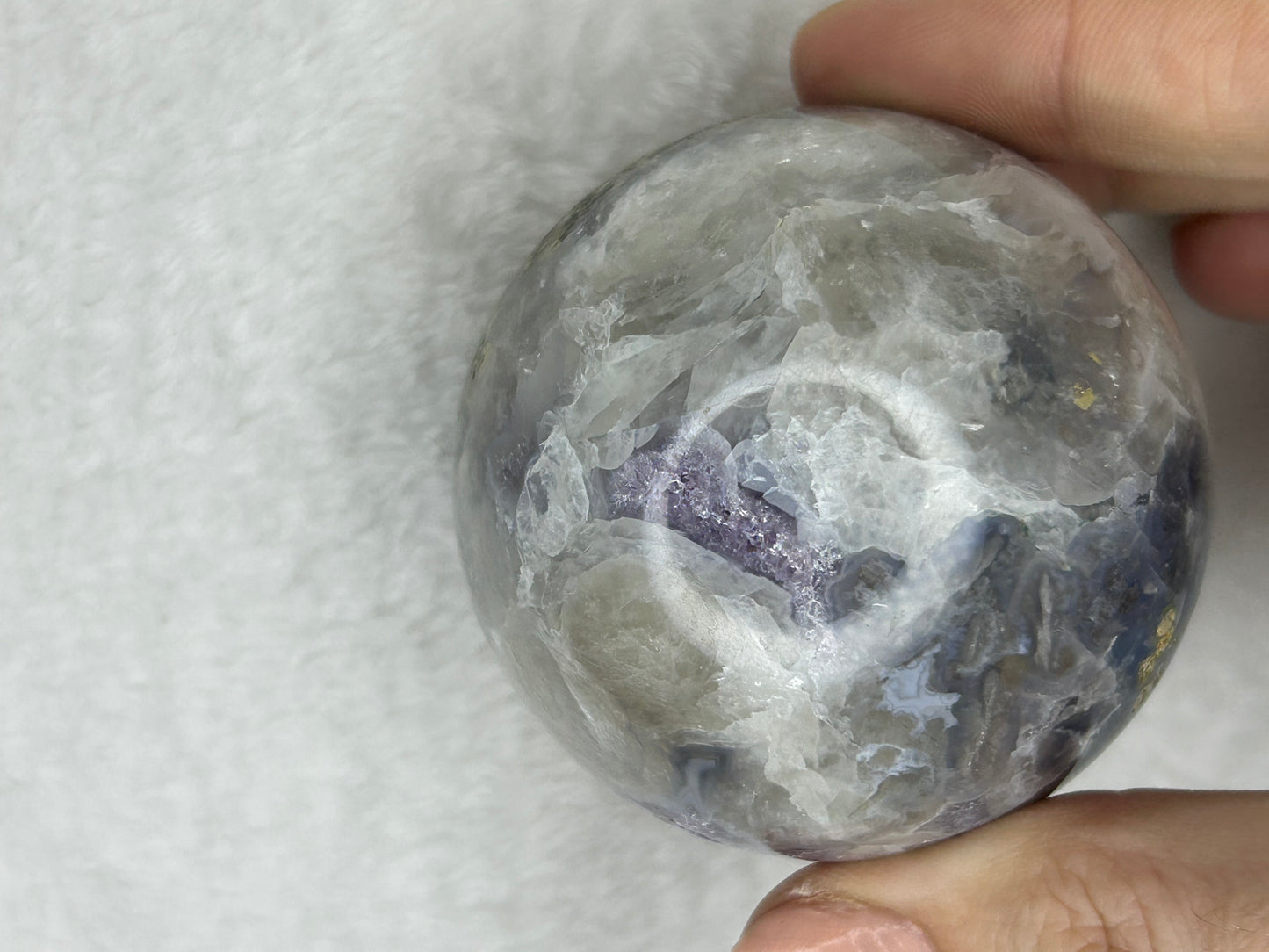 Amethyst, pink calcite & Druzy agate sphere A