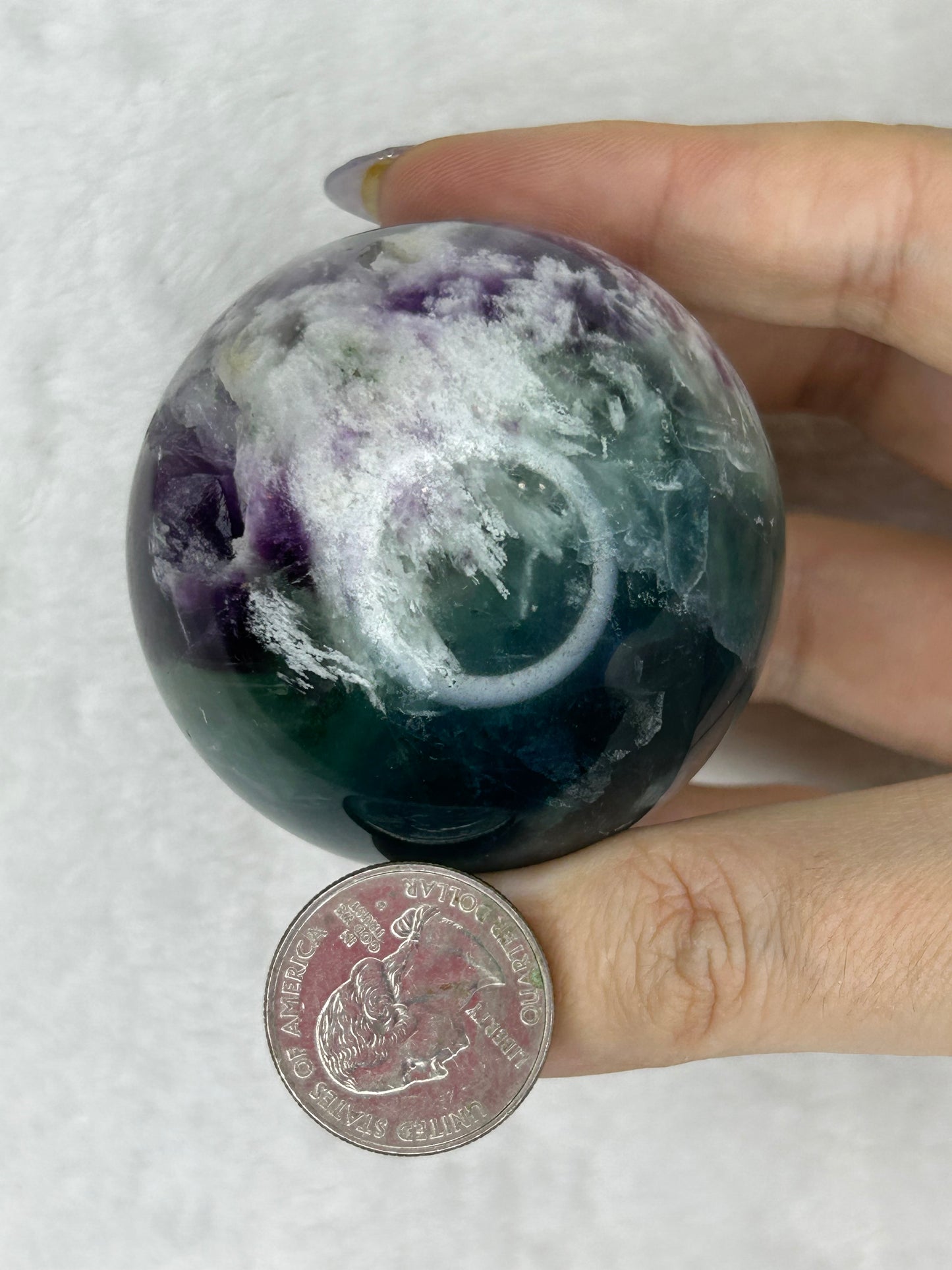 Druzy feather fluorite sphere B