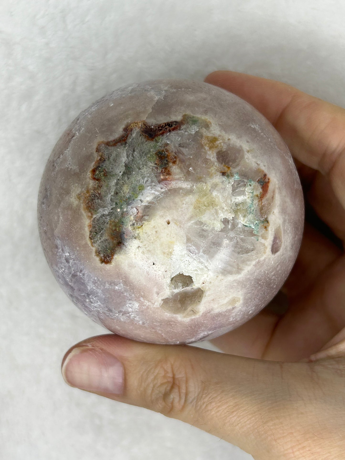 Pretty Pink Amethyst Sphere w/ jasper/mossy/hematite inclusions