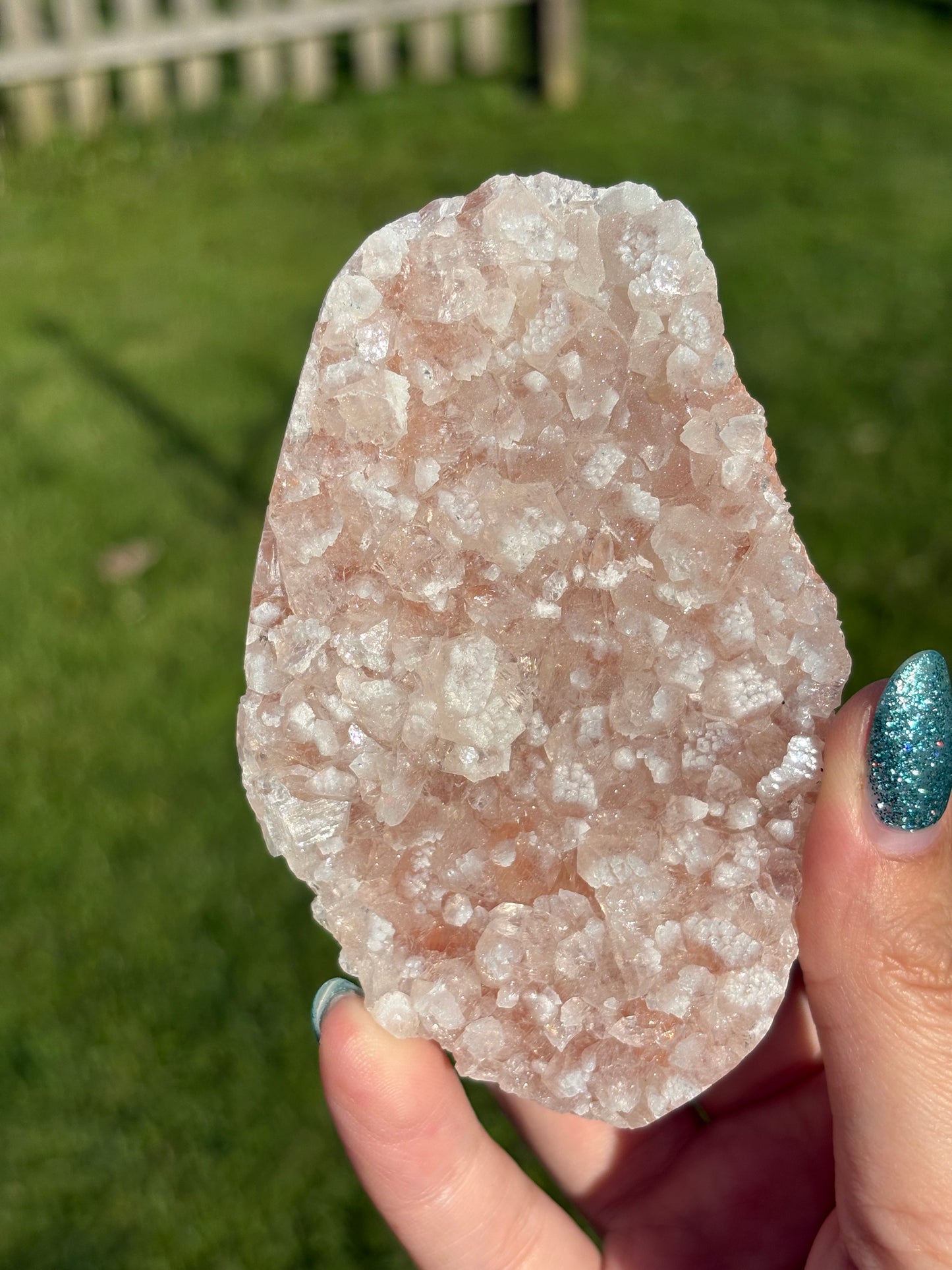 Pink, Green & Red Apophylite on Heulandite cluster