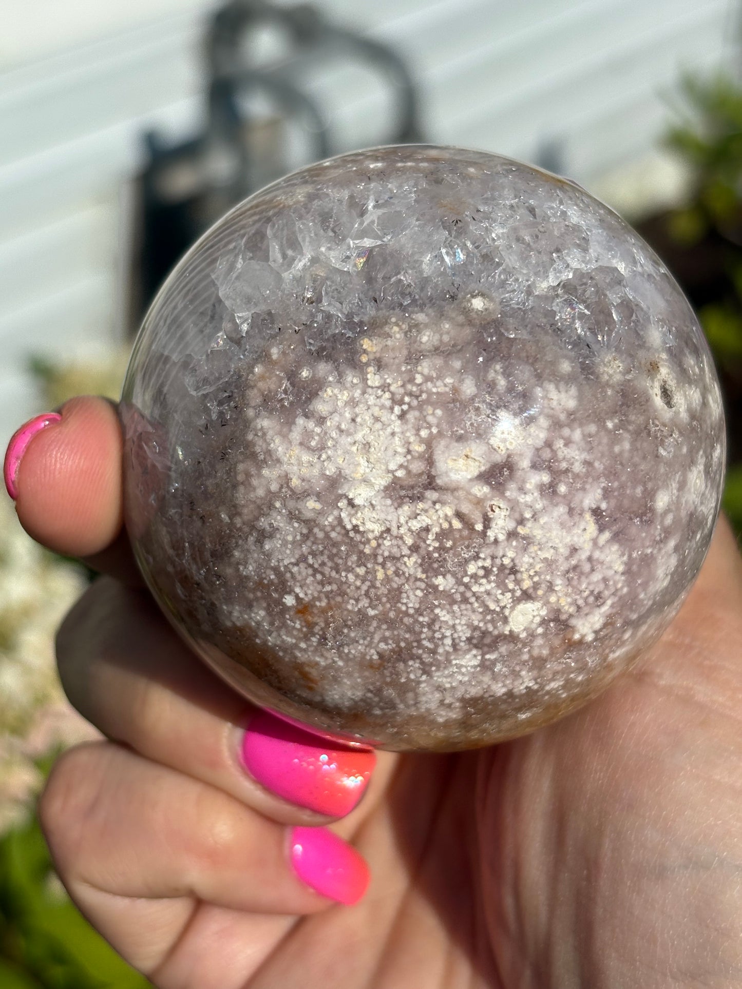 Moody pink amethyst & agate sphere