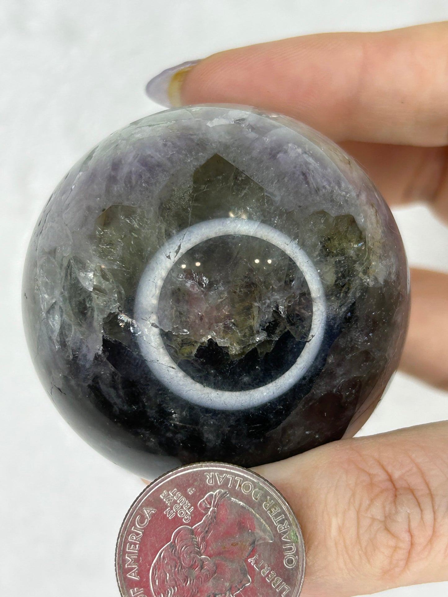 Black Flower Agate/Amethyst/Green Quartz sphere