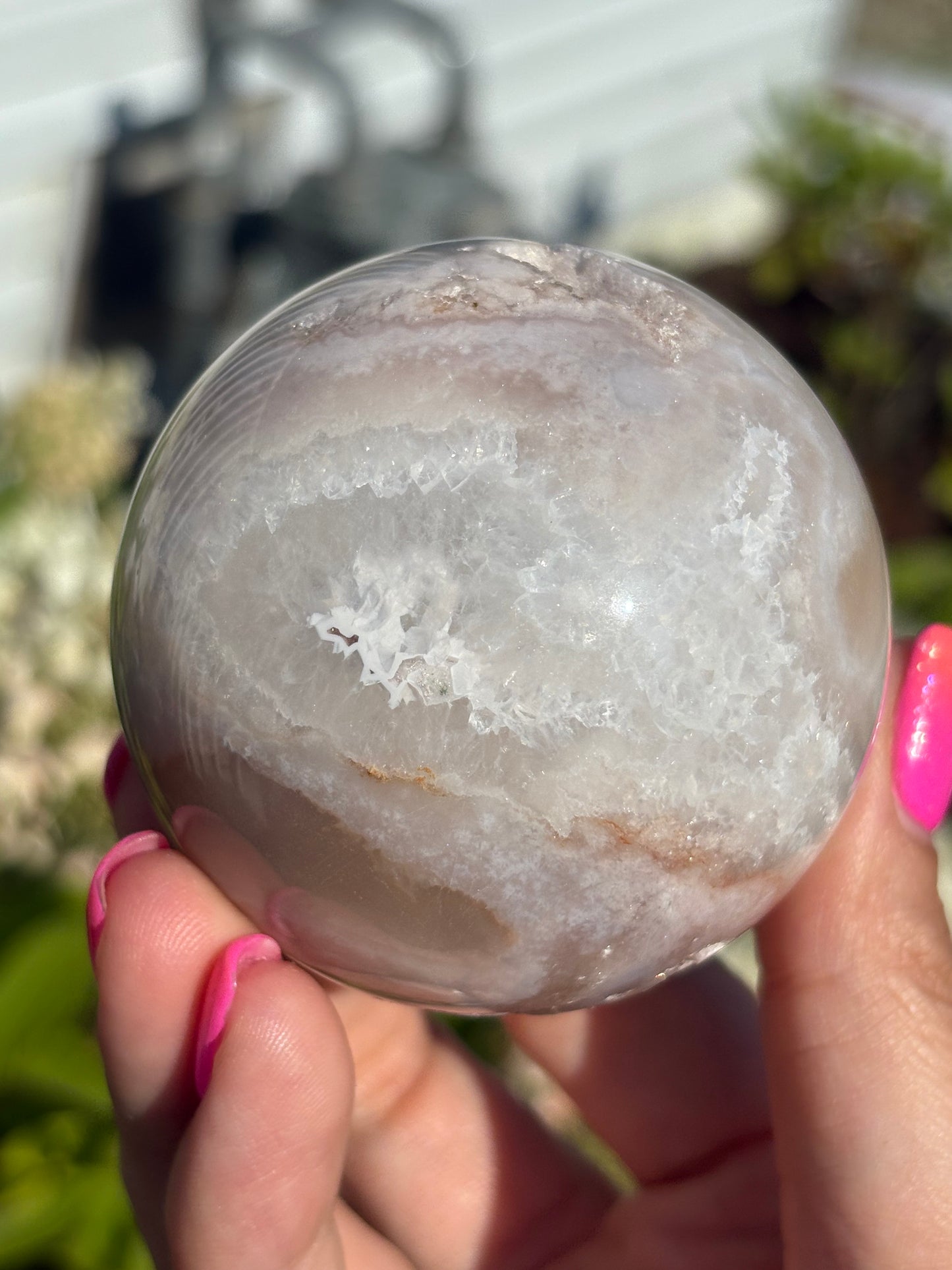 Moody pink amethyst agate sphere