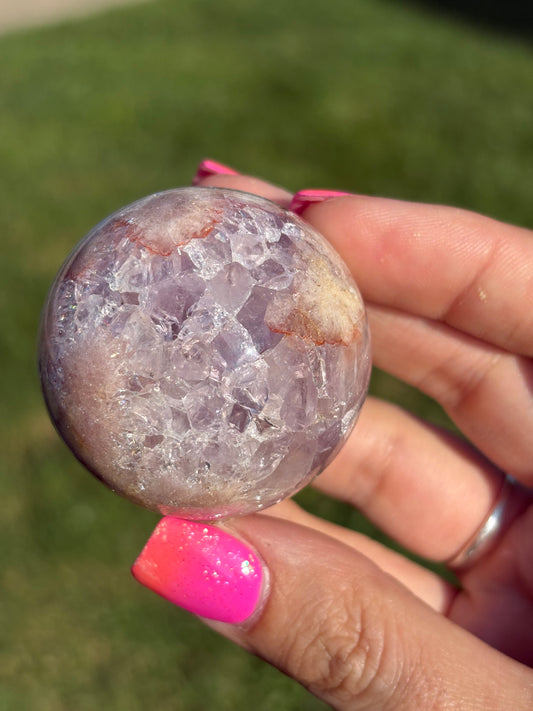 Juicy Pink amethyst sphere W/ rainbows