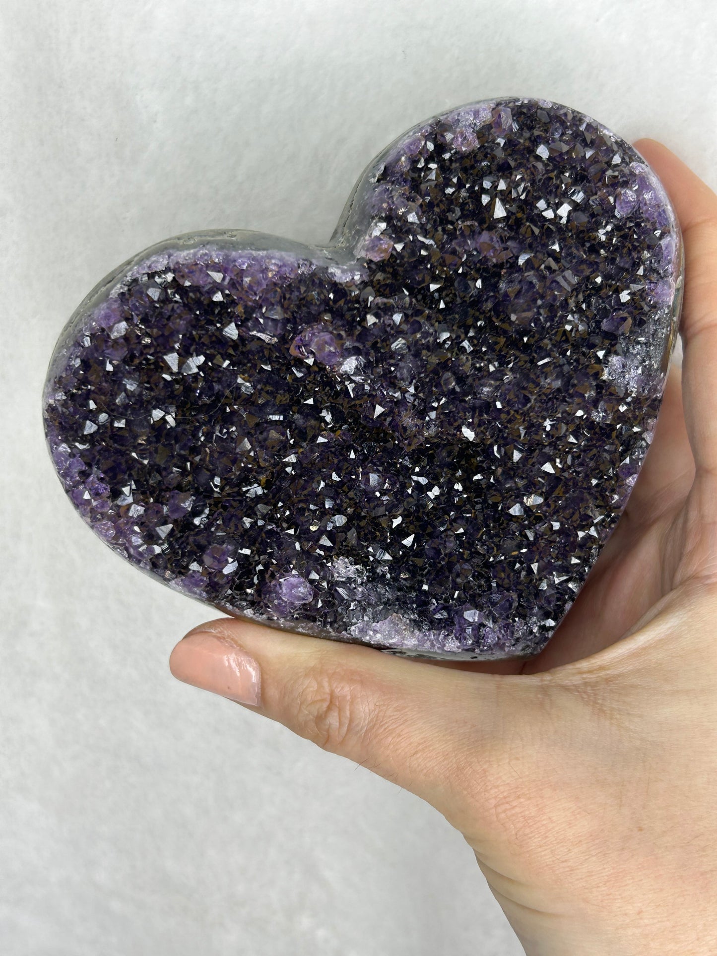 💖💖Uruguayan HQ amethyst cluster heart w/ geothite D