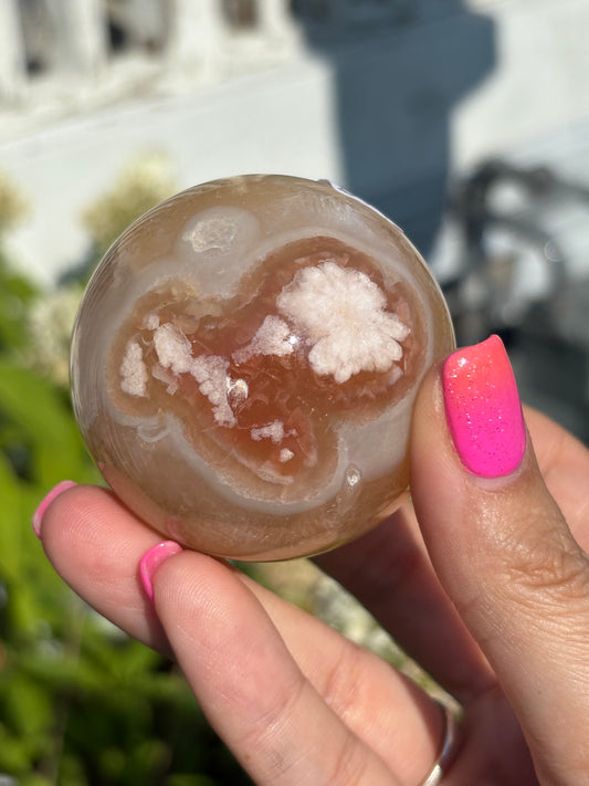 Carnelian flower agate sphere