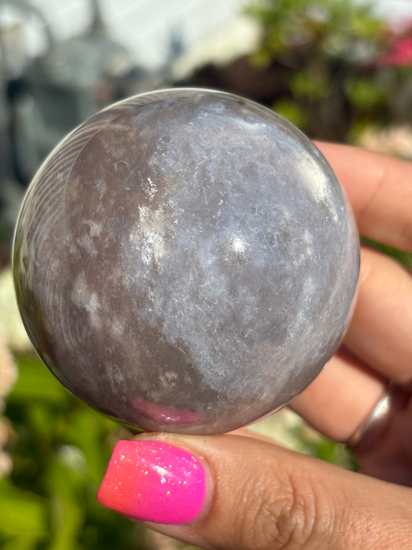 Super moody flower agate sphere