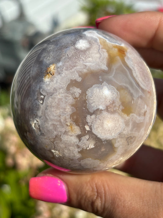 Super moody flower agate sphere