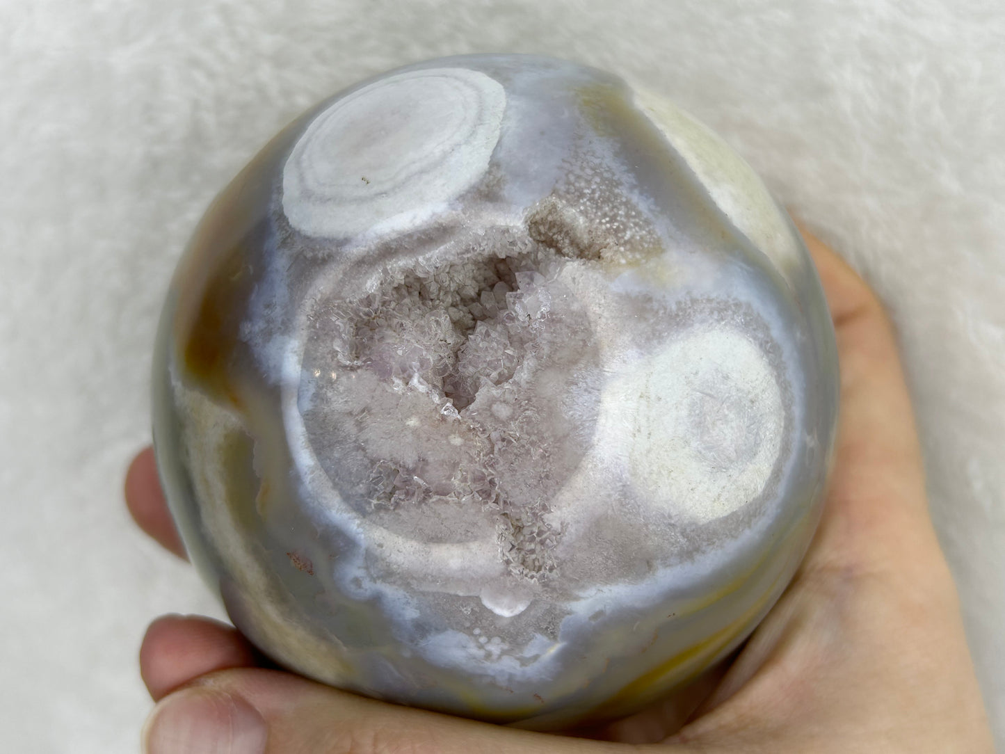 Super Cool Moody Pink Flower Agate Druzy Sphere