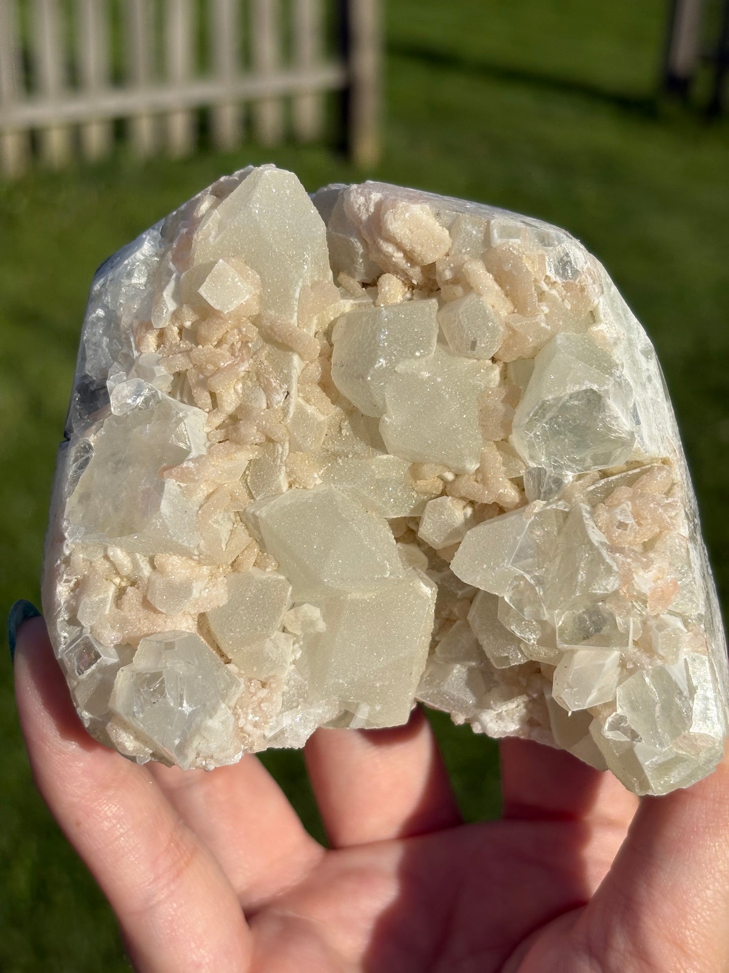 AAA Green & Gold Sugary coated Apophylite w/ Peach Stillbite Cluster