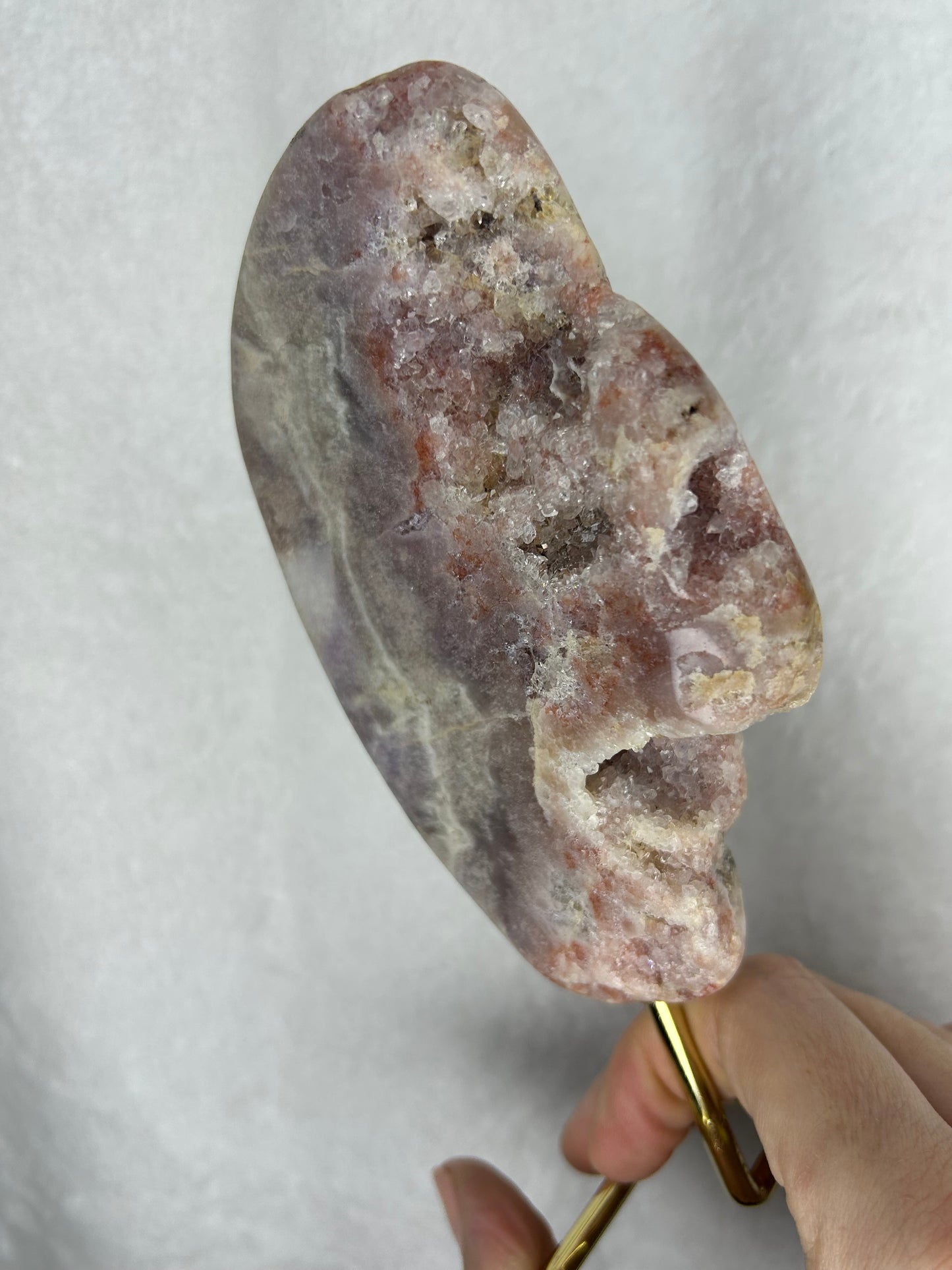 Brazilian pink amethyst slab on stand