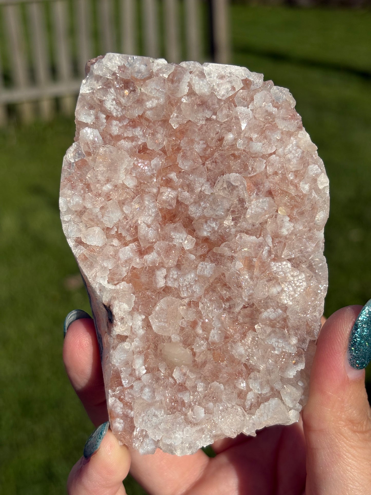 Pink, Green & Red Apophylite on Heulandite cluster
