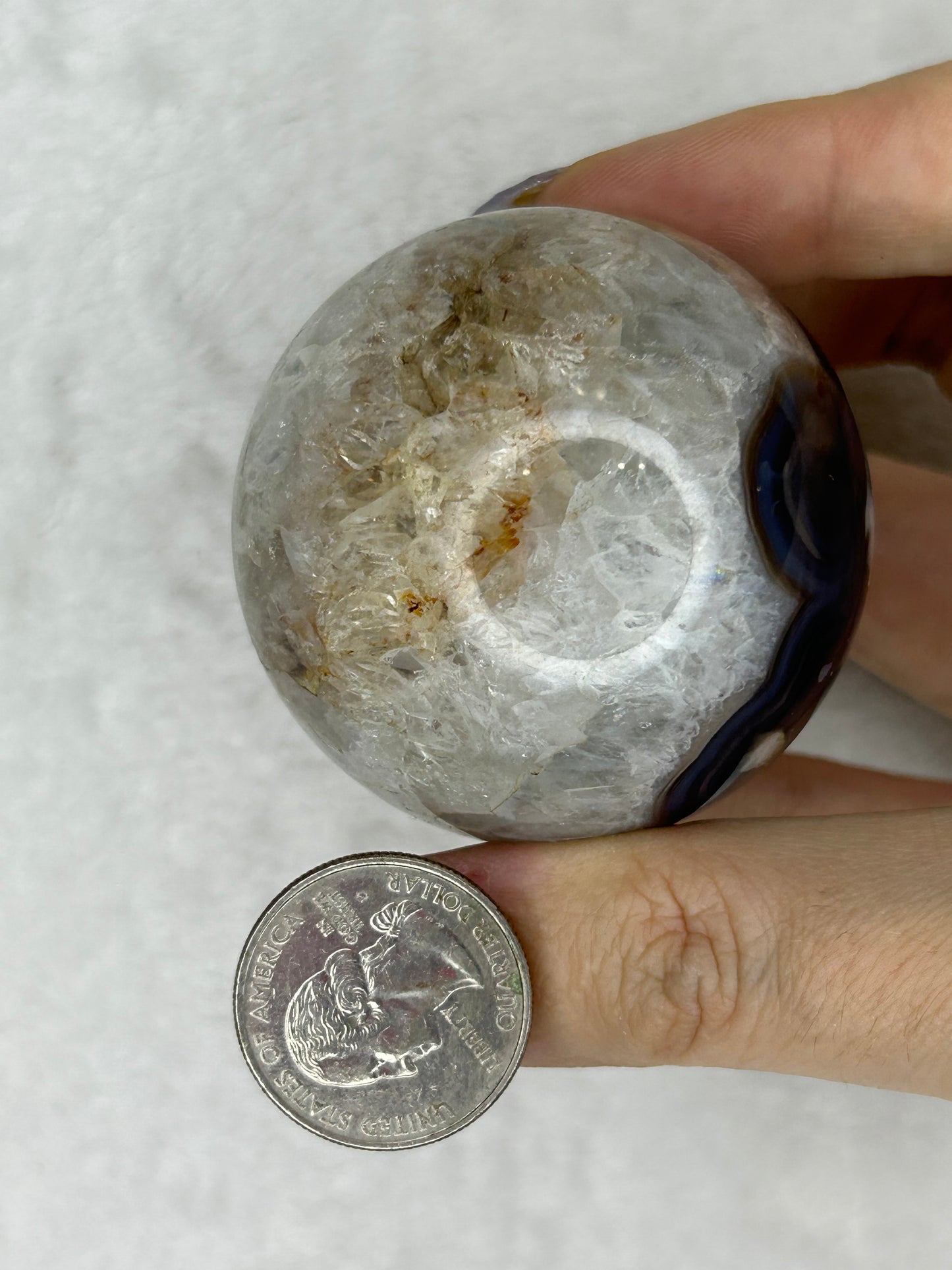 Black Flower Agate/Quartz Sphere H