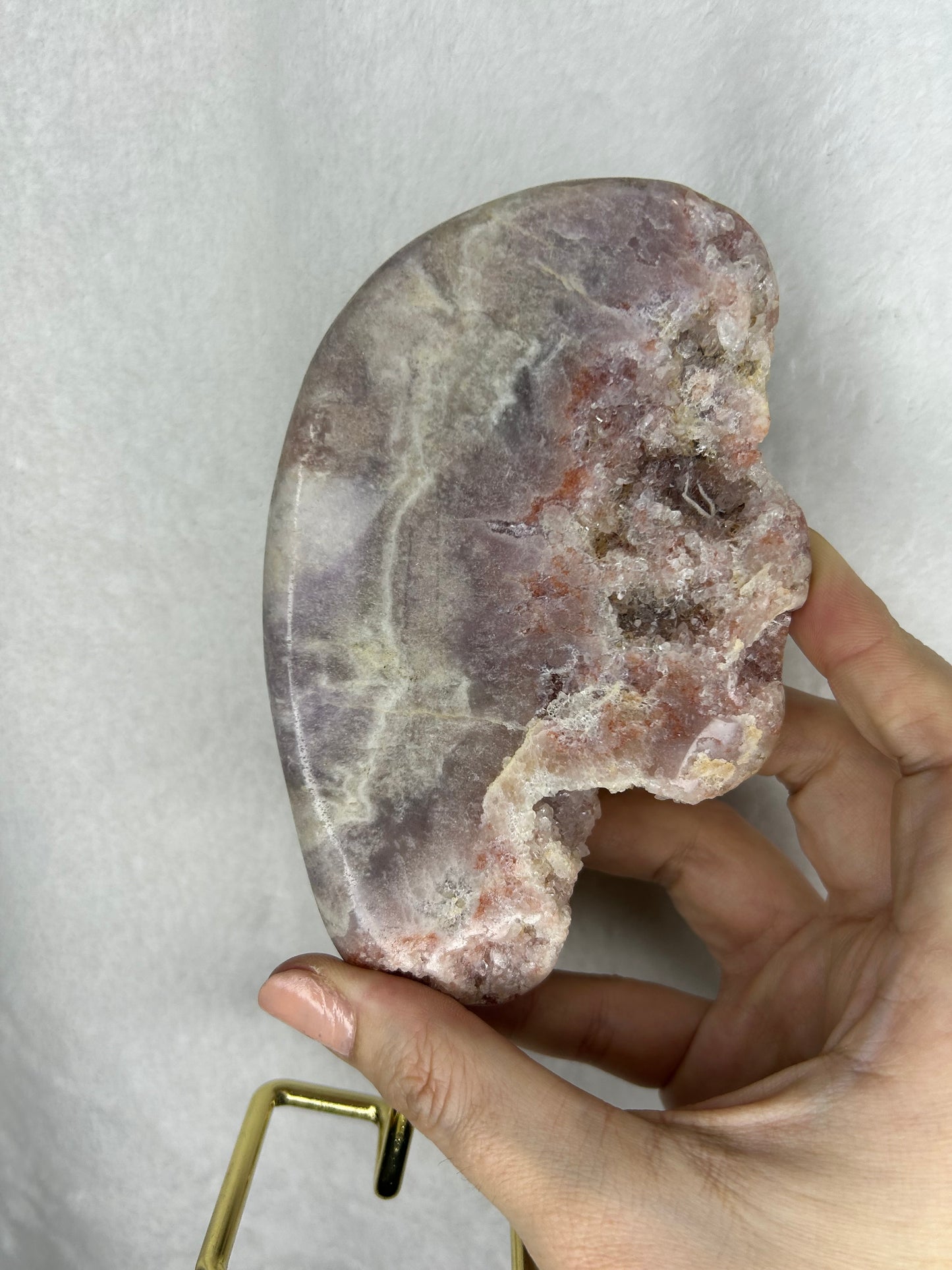 Brazilian pink amethyst slab on stand