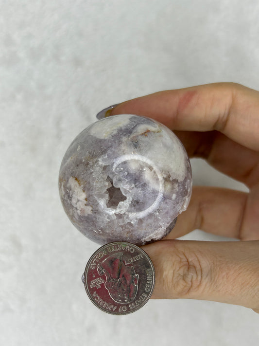 Druzy pink flower agate sphere