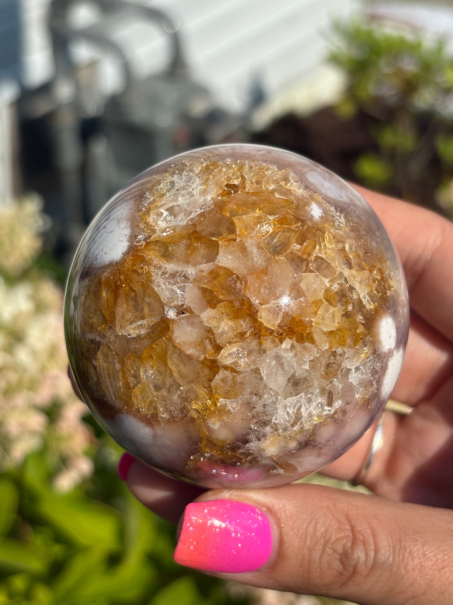 Gemmy pink amethyst & citrine sphere