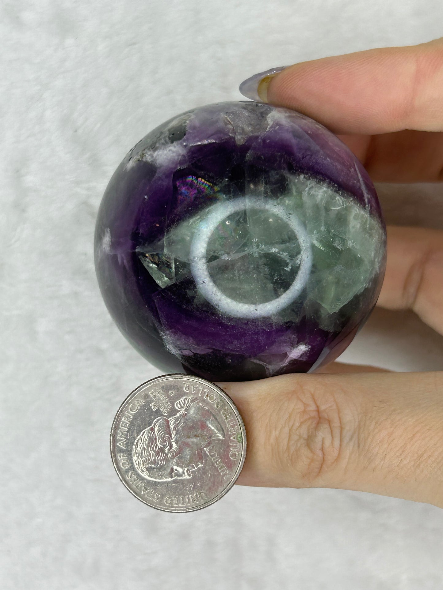 Druzy feather fluorite sphere C