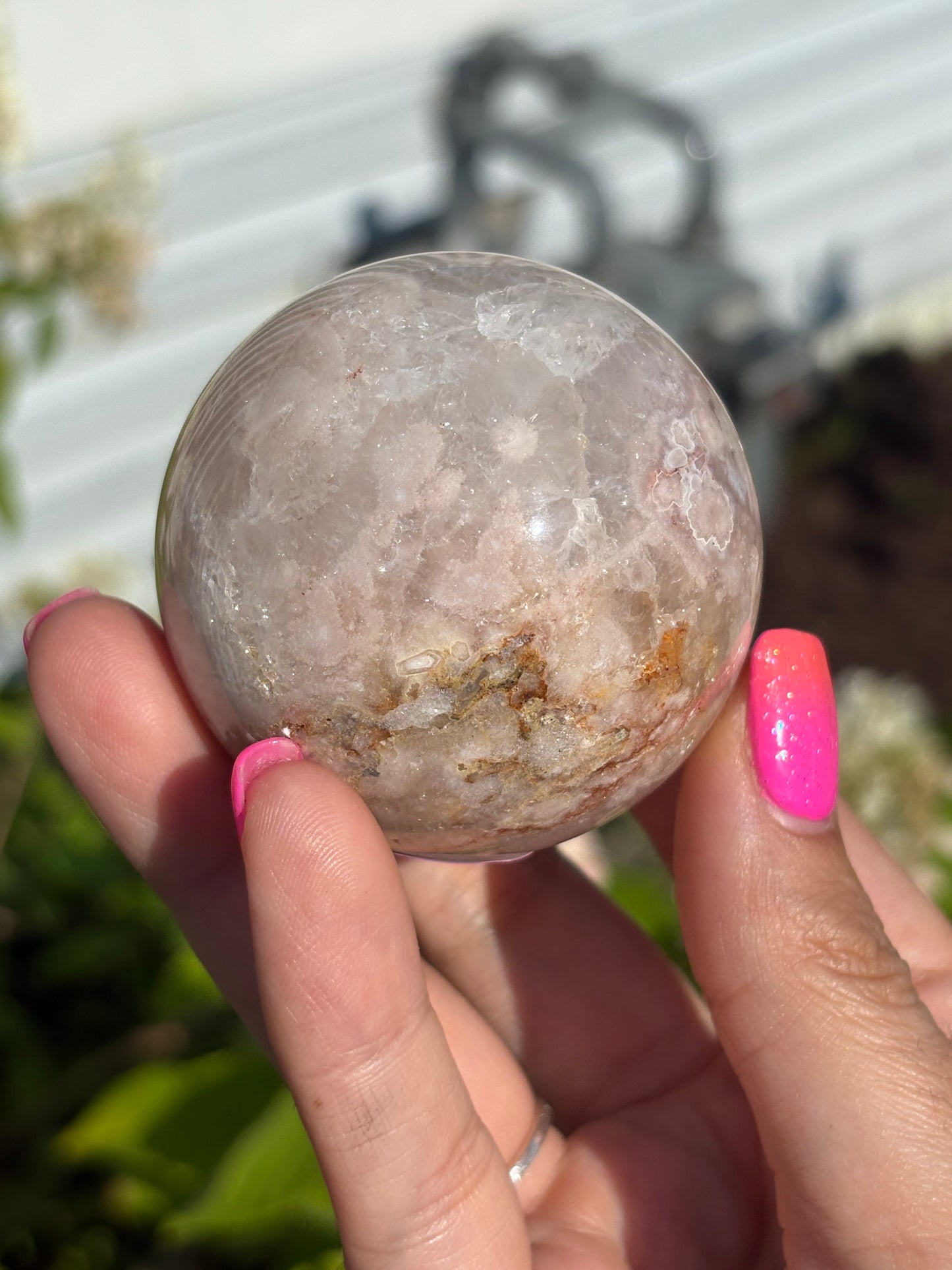 Flower agate sphere